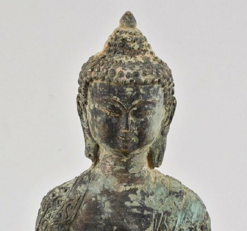 Carved Old Tibetan Bronze Medicine Buddha Statue, Qing Dynasty, Tibet, 18th Century