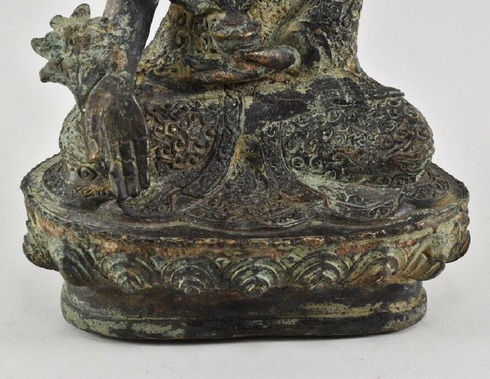 Old Tibetan Bronze Medicine Buddha Statue, Qing Dynasty, Tibet, 18th Century 1