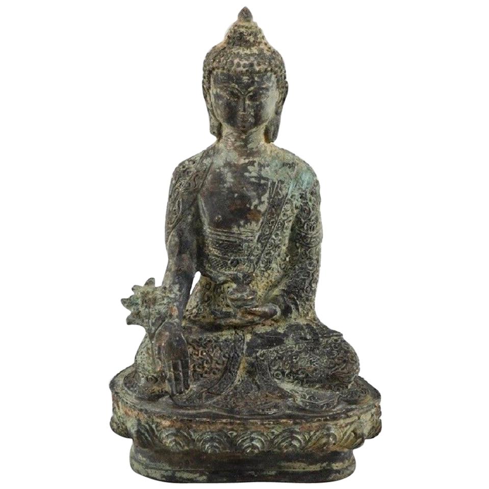 Old Tibetan Bronze Medicine Buddha Statue, Qing Dynasty, Tibet, 18th Century