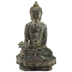 Antique Old Tibetan Bronze Medicine Buddha Statue, Qing Dynasty, Tibet, 18th Century