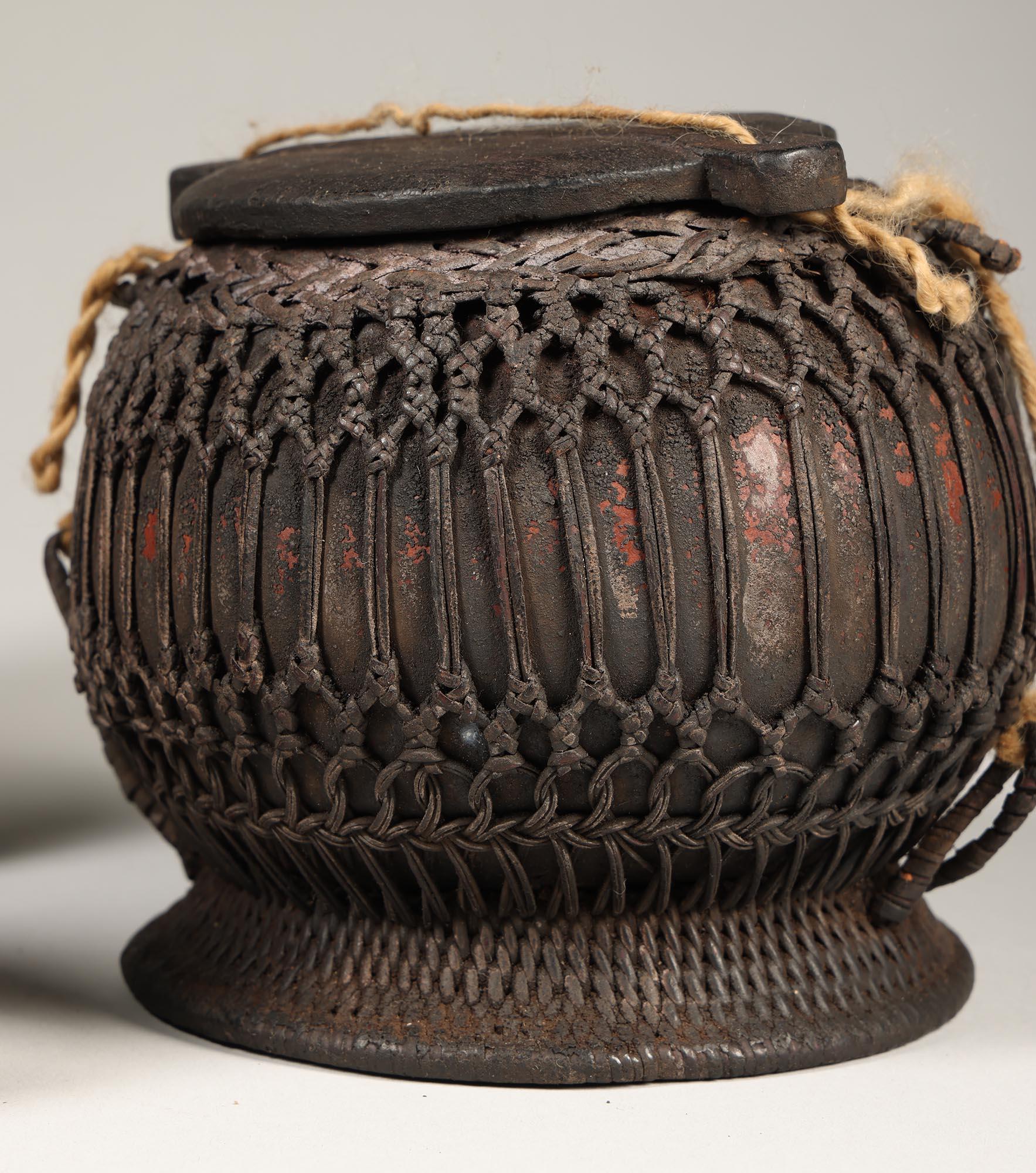 Indonesian Old Toraja Group of three Basketry Wrapped Coconut Containers, Indonesia For Sale