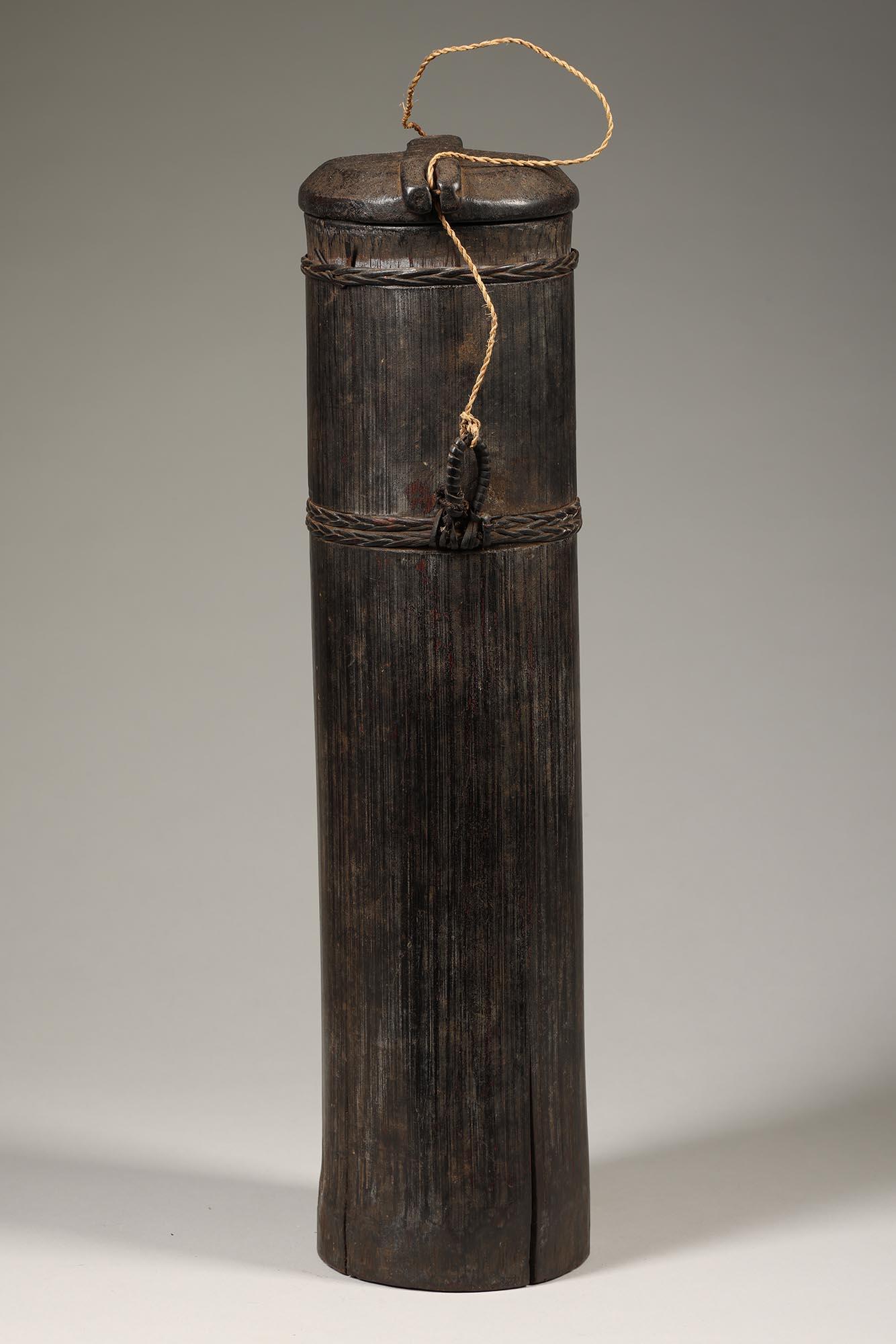 Indonesian Old Toraja Tall Bamboo Rice Container with Wood Top, Indonesia For Sale
