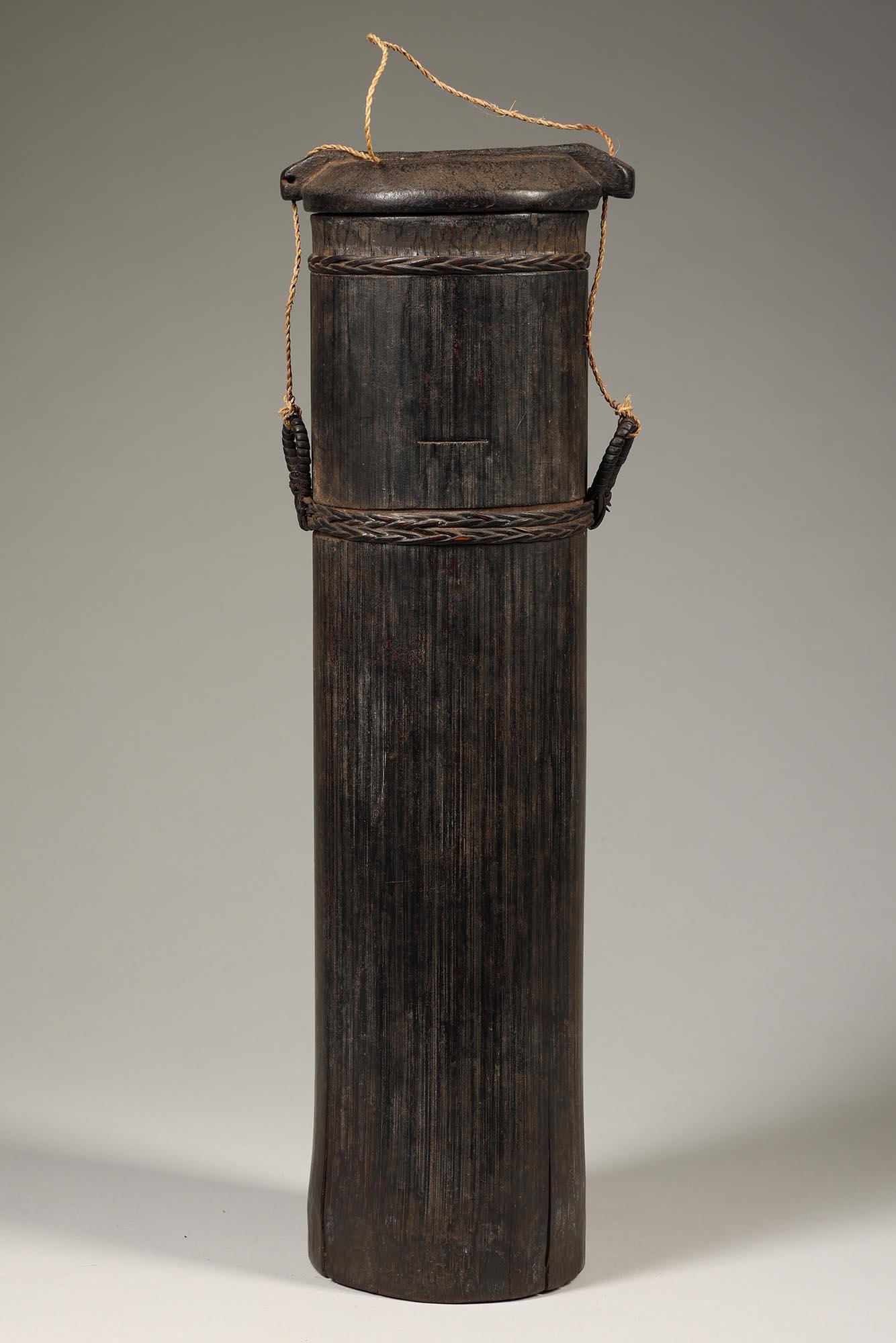 Hand-Crafted Old Toraja Tall Bamboo Rice Container with Wood Top, Indonesia For Sale