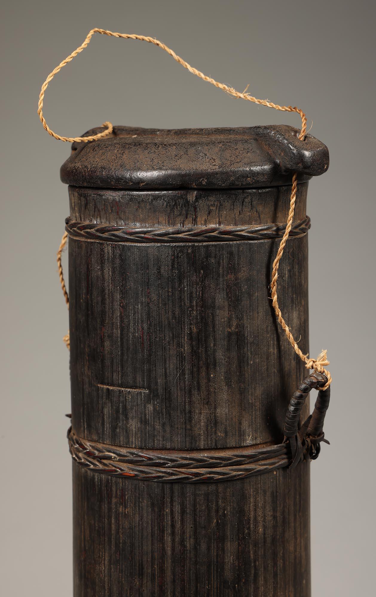 20th Century Old Toraja Tall Bamboo Rice Container with Wood Top, Indonesia For Sale