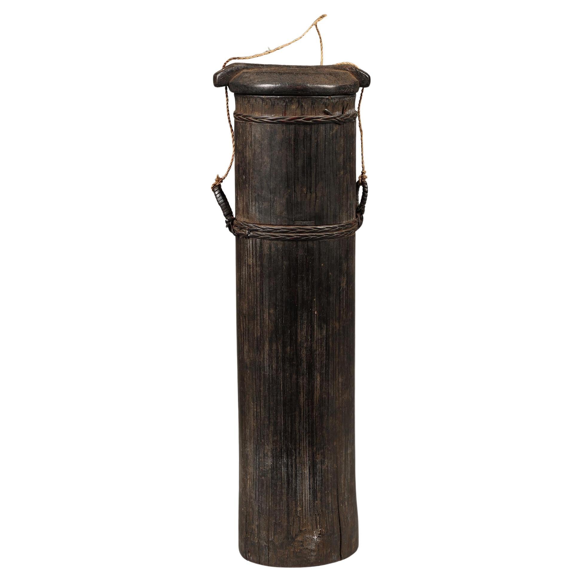 Old Toraja Tall Bamboo Rice Container with Wood Top, Indonesia