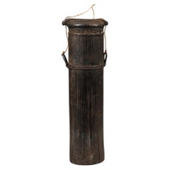 Vintage Old Toraja Tall Bamboo Rice Container with Wood Top, Indonesia