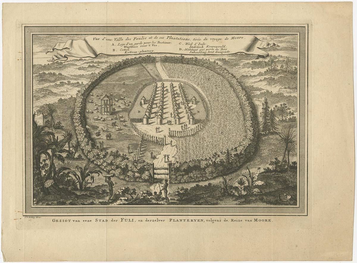 Old Town View of the Fula Tribe and Its Cotton Plantations, Gambia, Africa, 1748