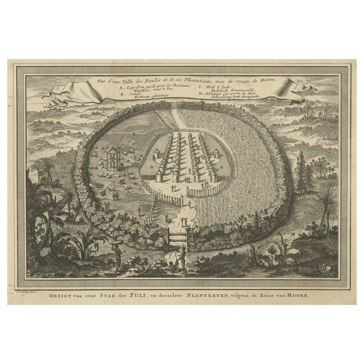 Old Town View of the Fula Tribe and Its Cotton Plantations, Gambia, Africa, 1748