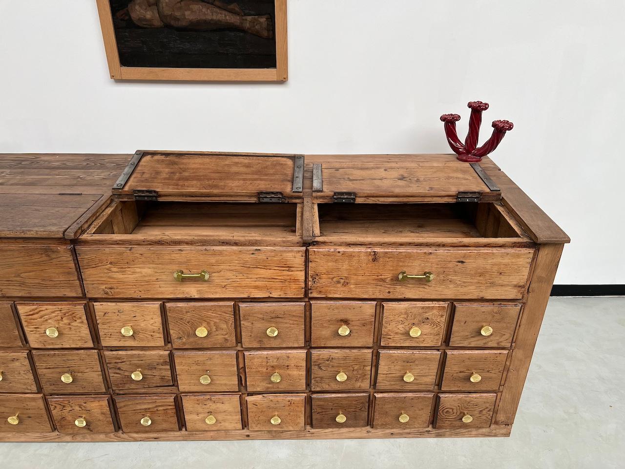 Oak Old trade furniture in oak wood drawers XL format For Sale