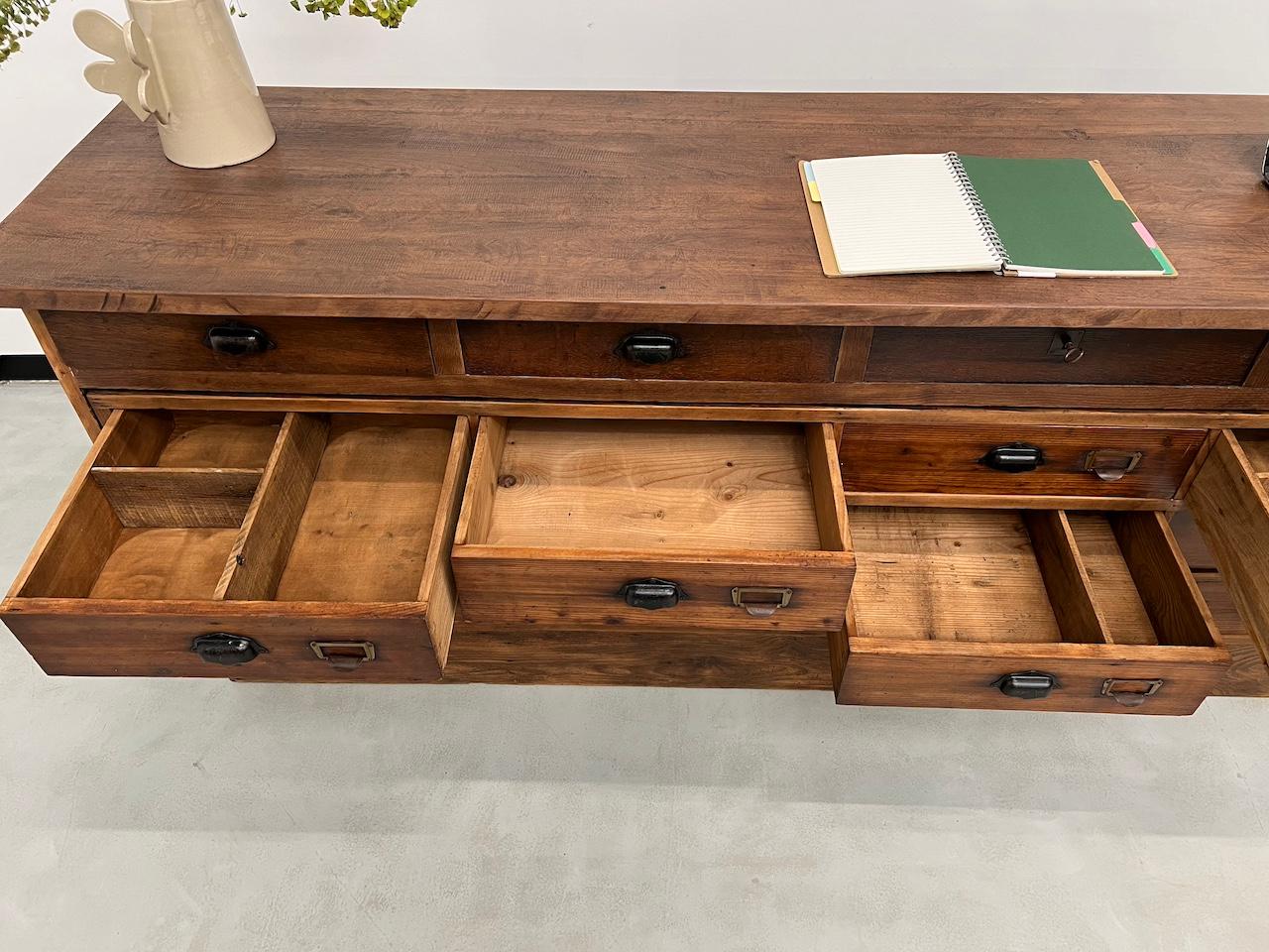 Old trading counter with drawers, fully restored. 6