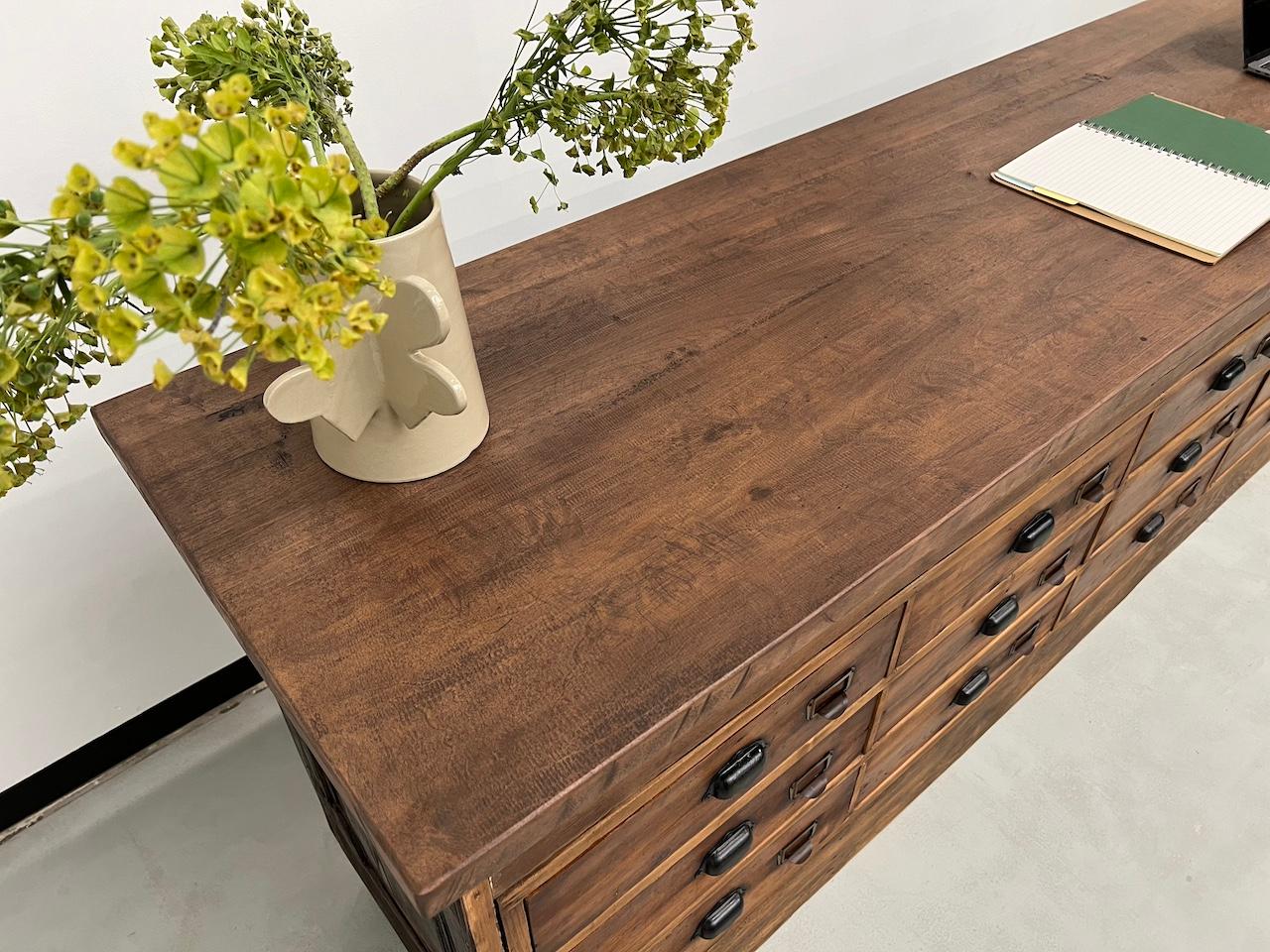 Old trading counter with drawers, fully restored. 13