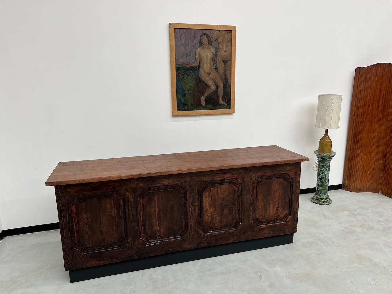 French Provincial Old trading counter with drawers, fully restored.