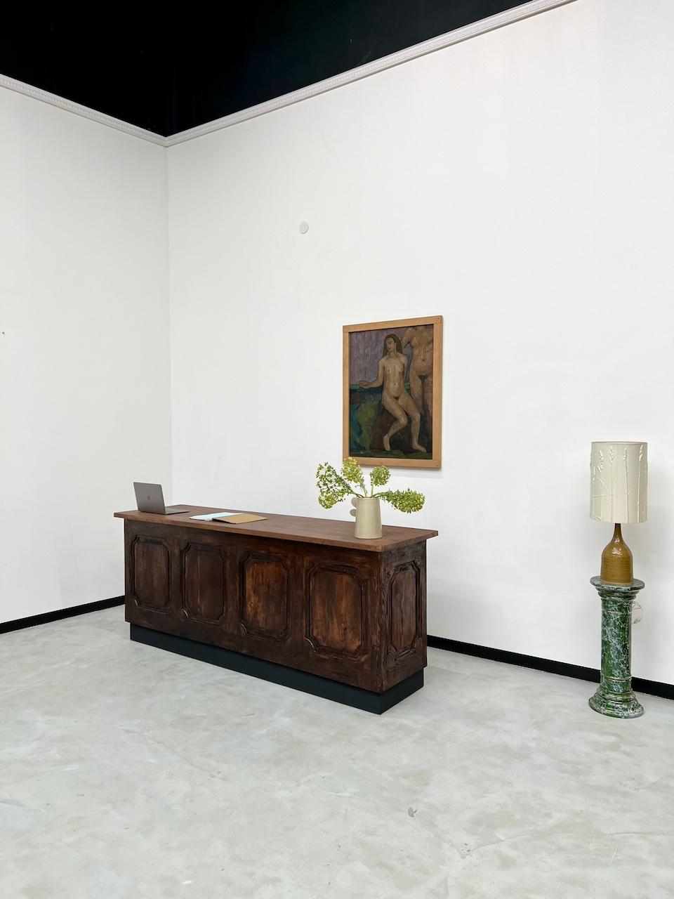 Oak Old trading counter with drawers, fully restored.