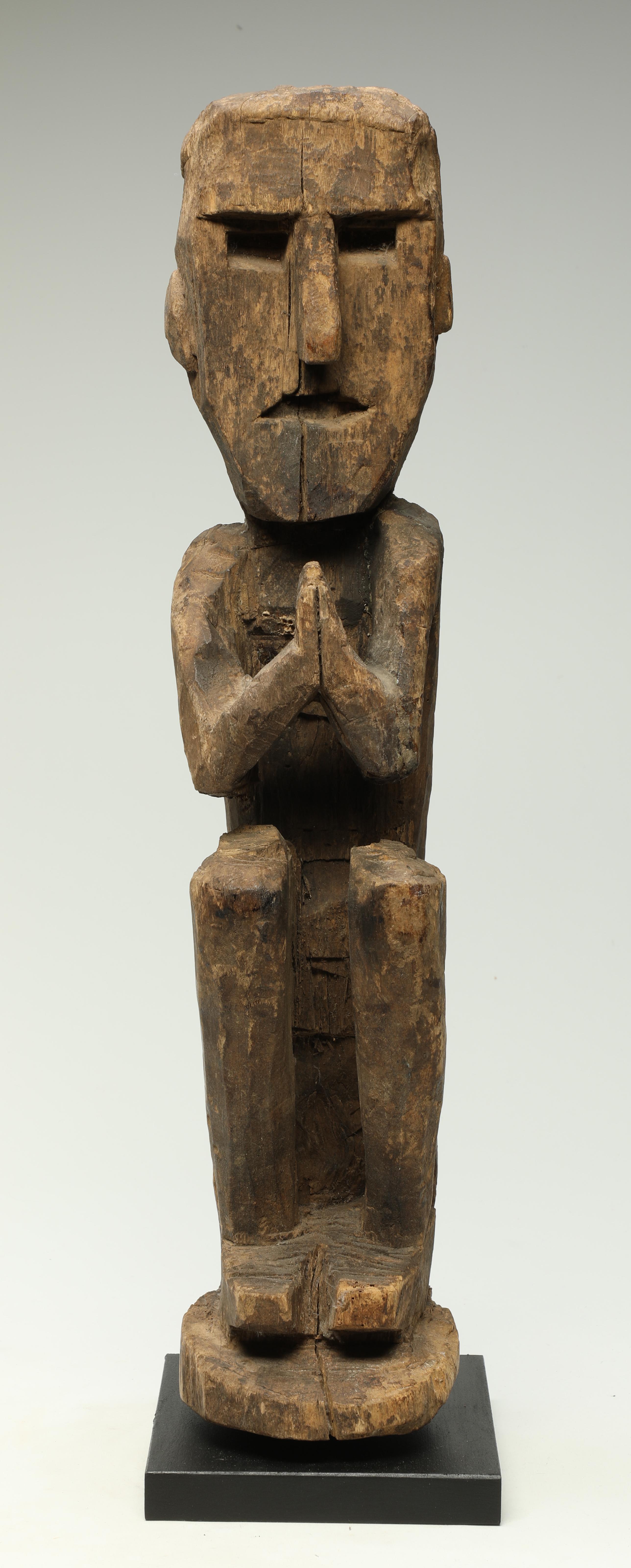 Nepalese Old Tribal Cubist Squatting Spring Figure Nepal Early 20th Century Namaste Asia For Sale