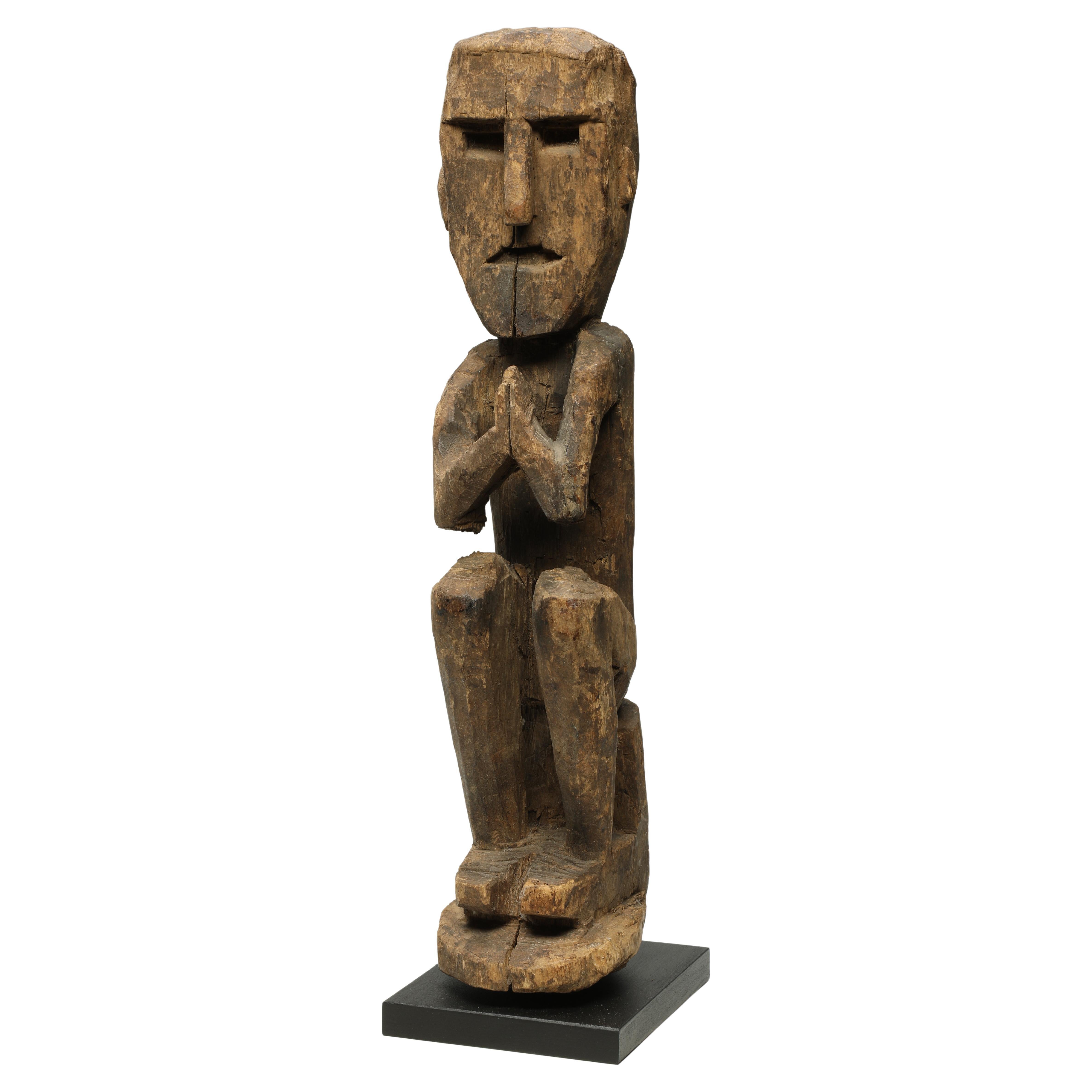 Old Tribal Cubist Squatting Spring Figure Nepal Early 20th Century Namaste Asia For Sale