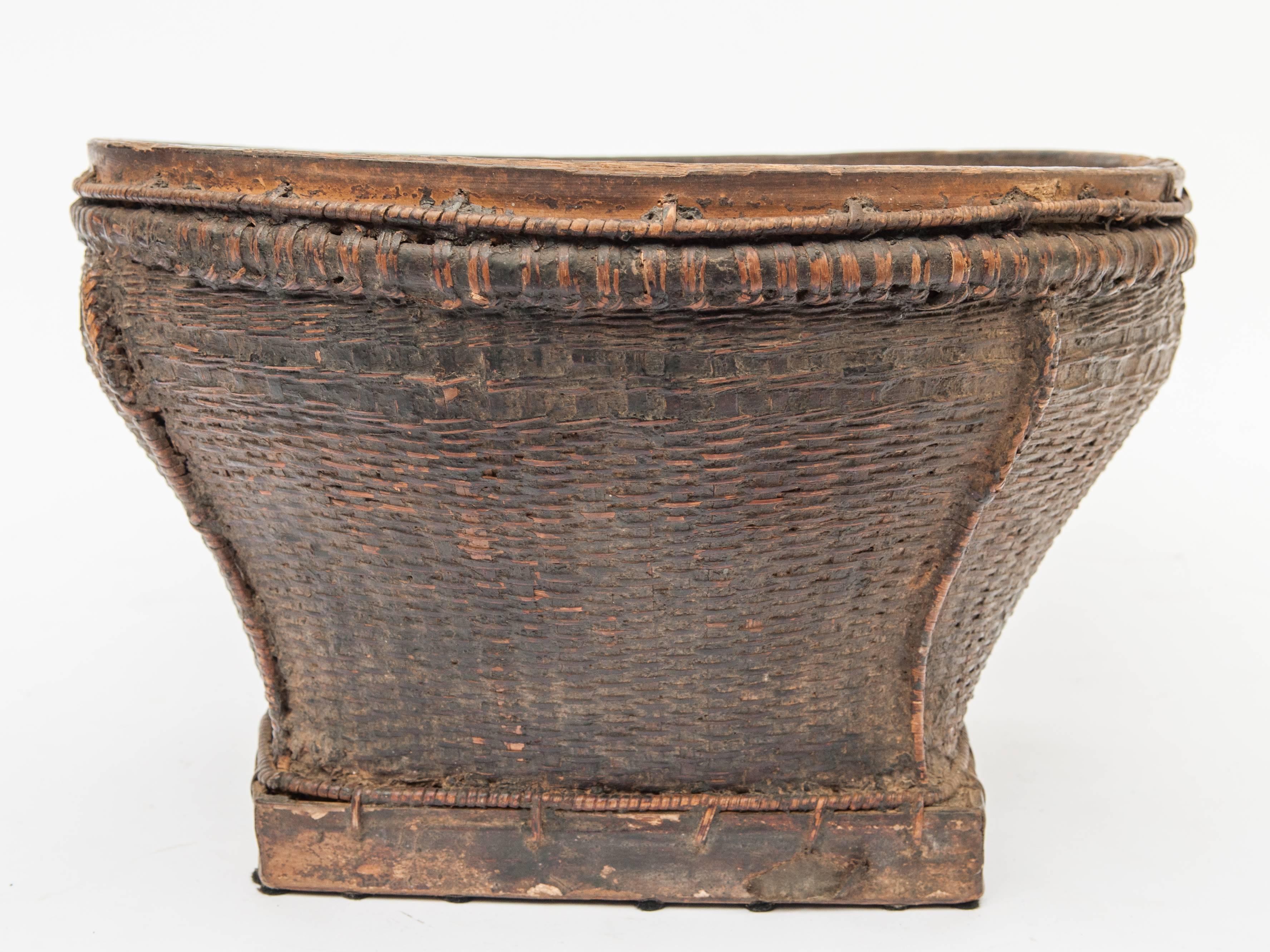 Old Tribal Market Basket from Cambodia, Mid-20th Century In Fair Condition In Point Richmond, CA