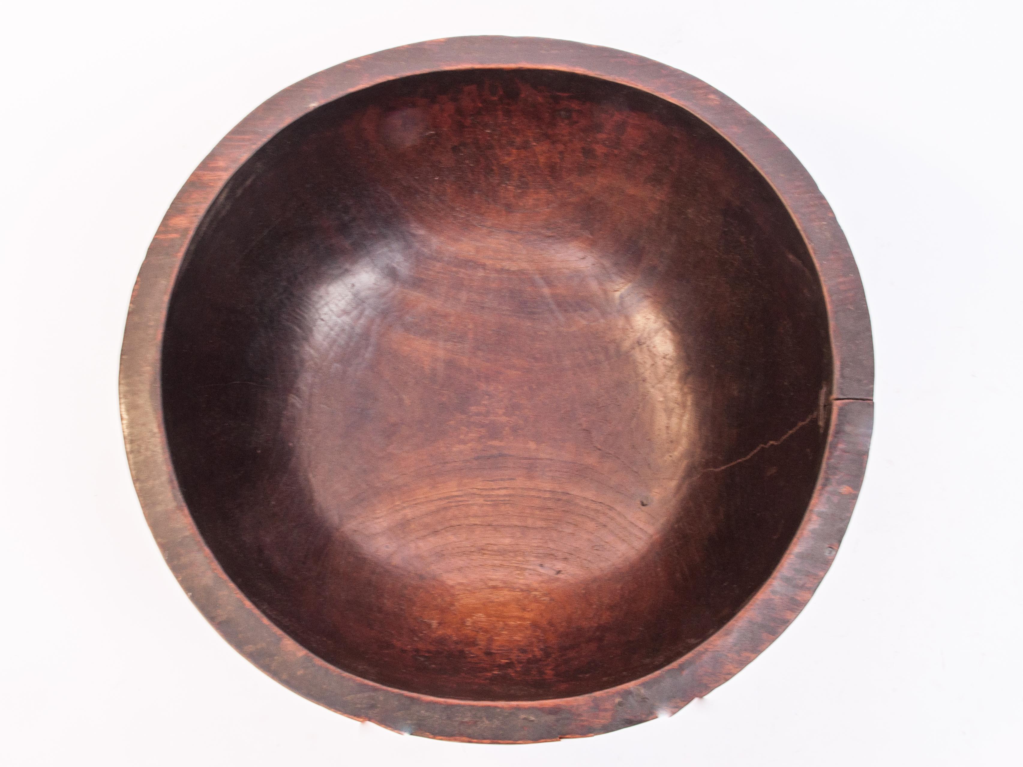 Hand-Crafted Old Tribal Wooden Bowl, West Nepal Himal, Mid-20th Century