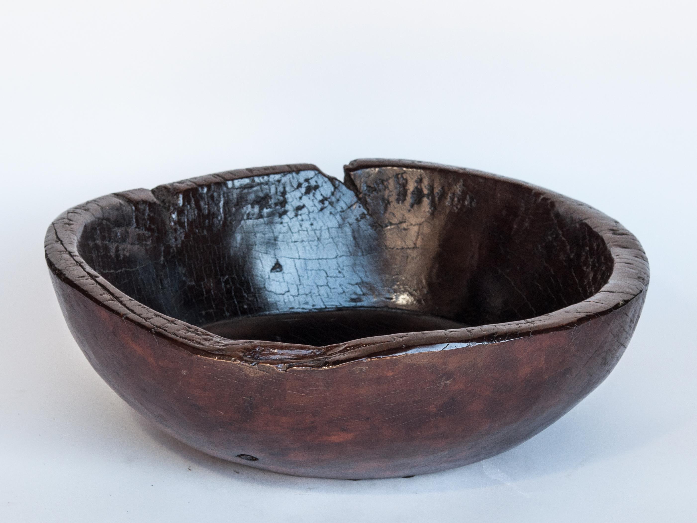 Nepalese Old Tribal Wooden Bowl from the Nepal Himal, Mid-20th Century