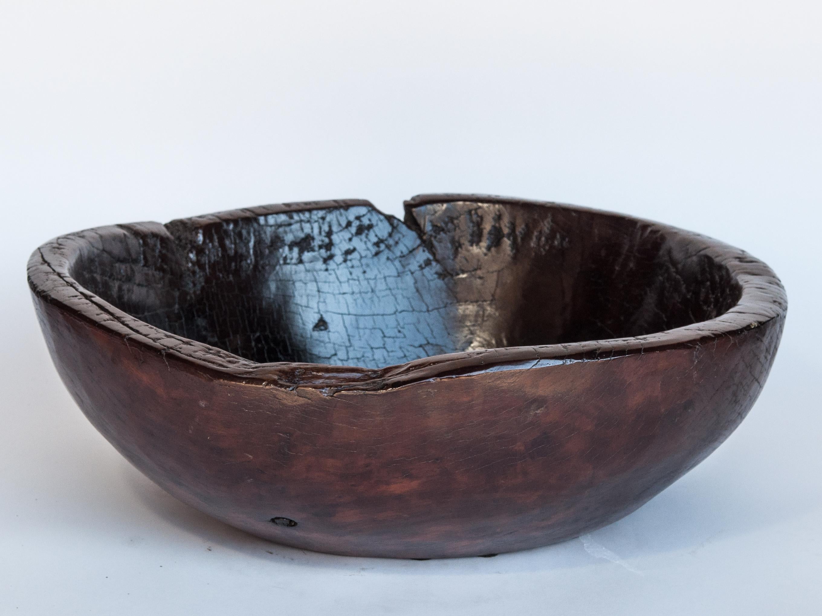 Hand-Crafted Old Tribal Wooden Bowl from the Nepal Himal, Mid-20th Century