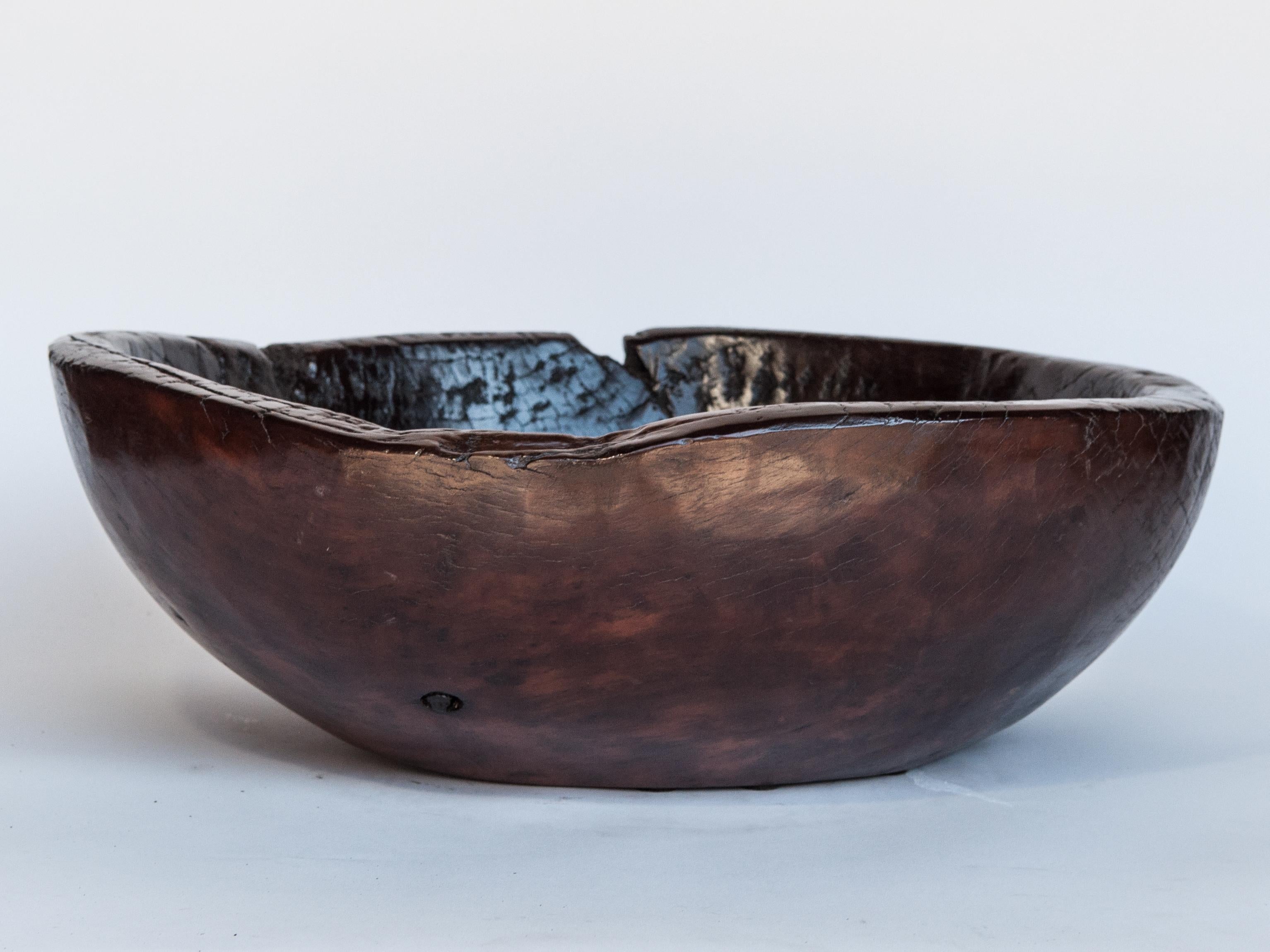 Old Tribal Wooden Bowl from the Nepal Himal, Mid-20th Century In Good Condition In Point Richmond, CA