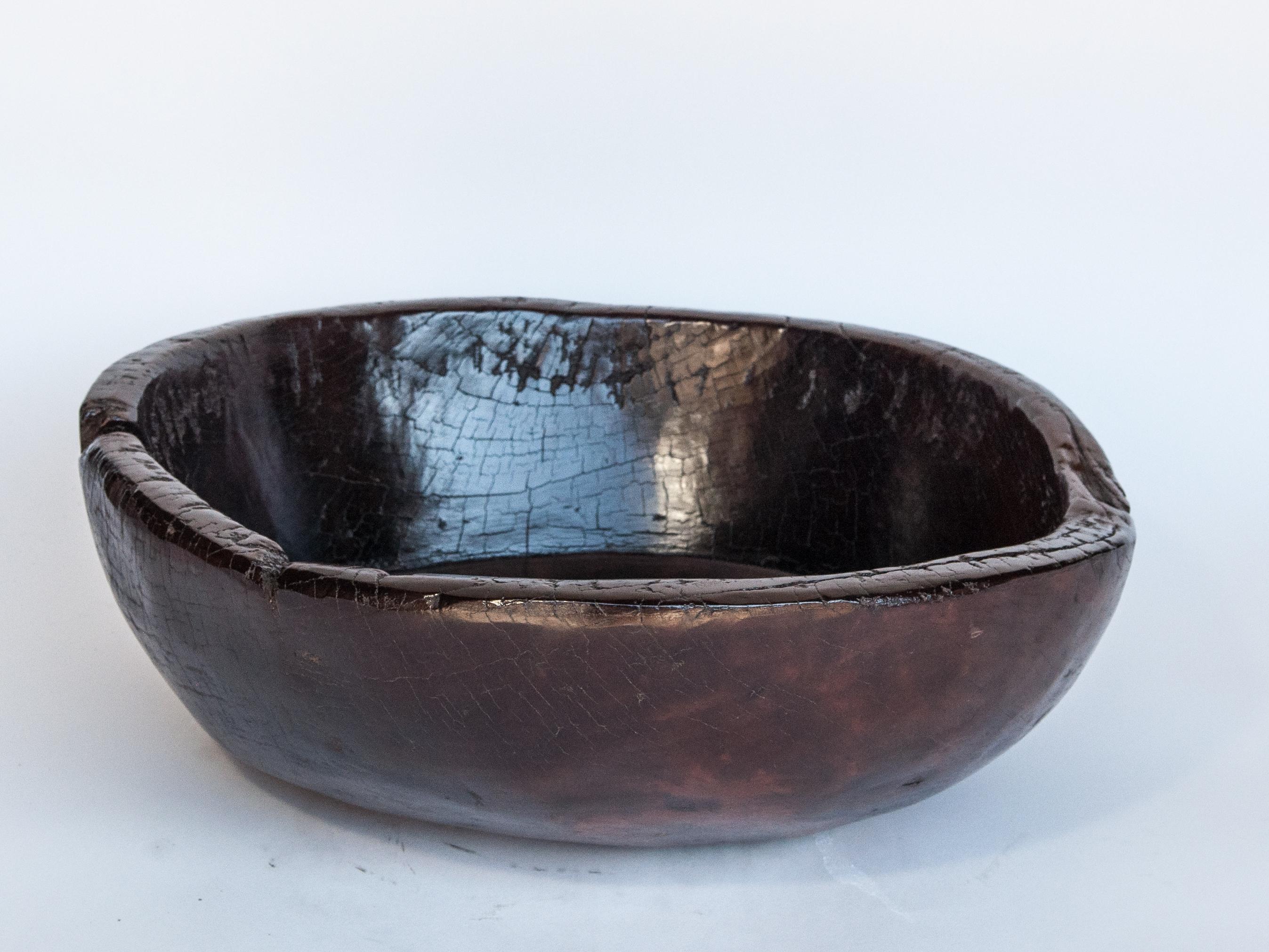 Hardwood Old Tribal Wooden Bowl from the Nepal Himal, Mid-20th Century