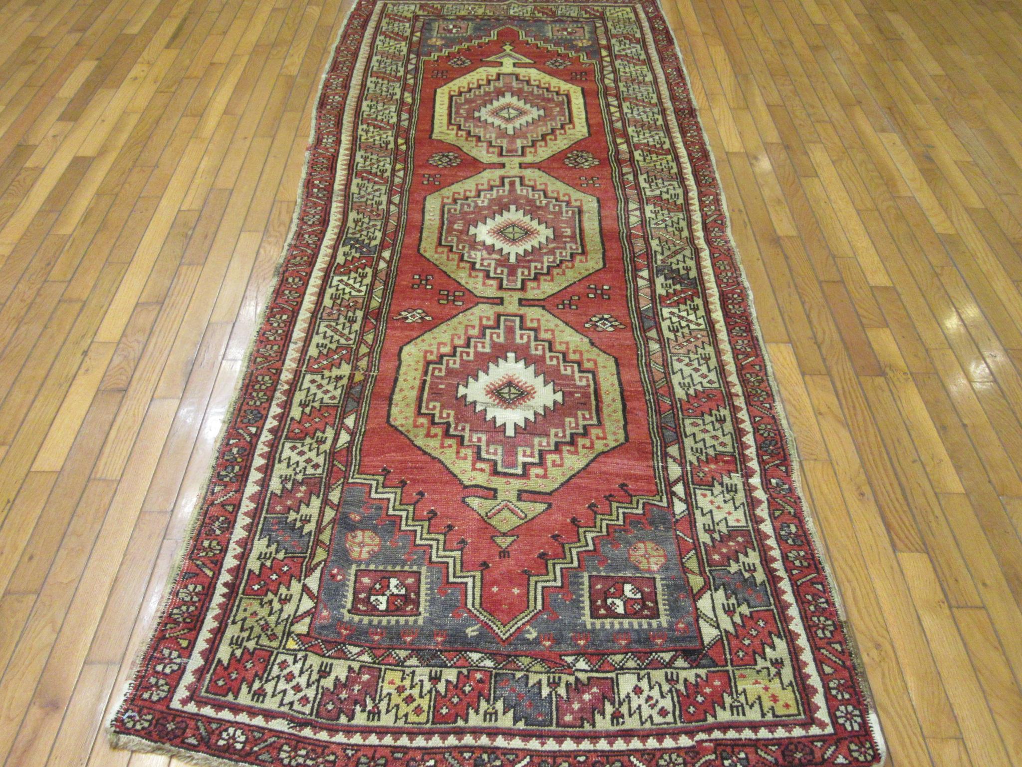 Vintage Hand Knotted Wool Turkish Anatolian Runner Rug For Sale 2