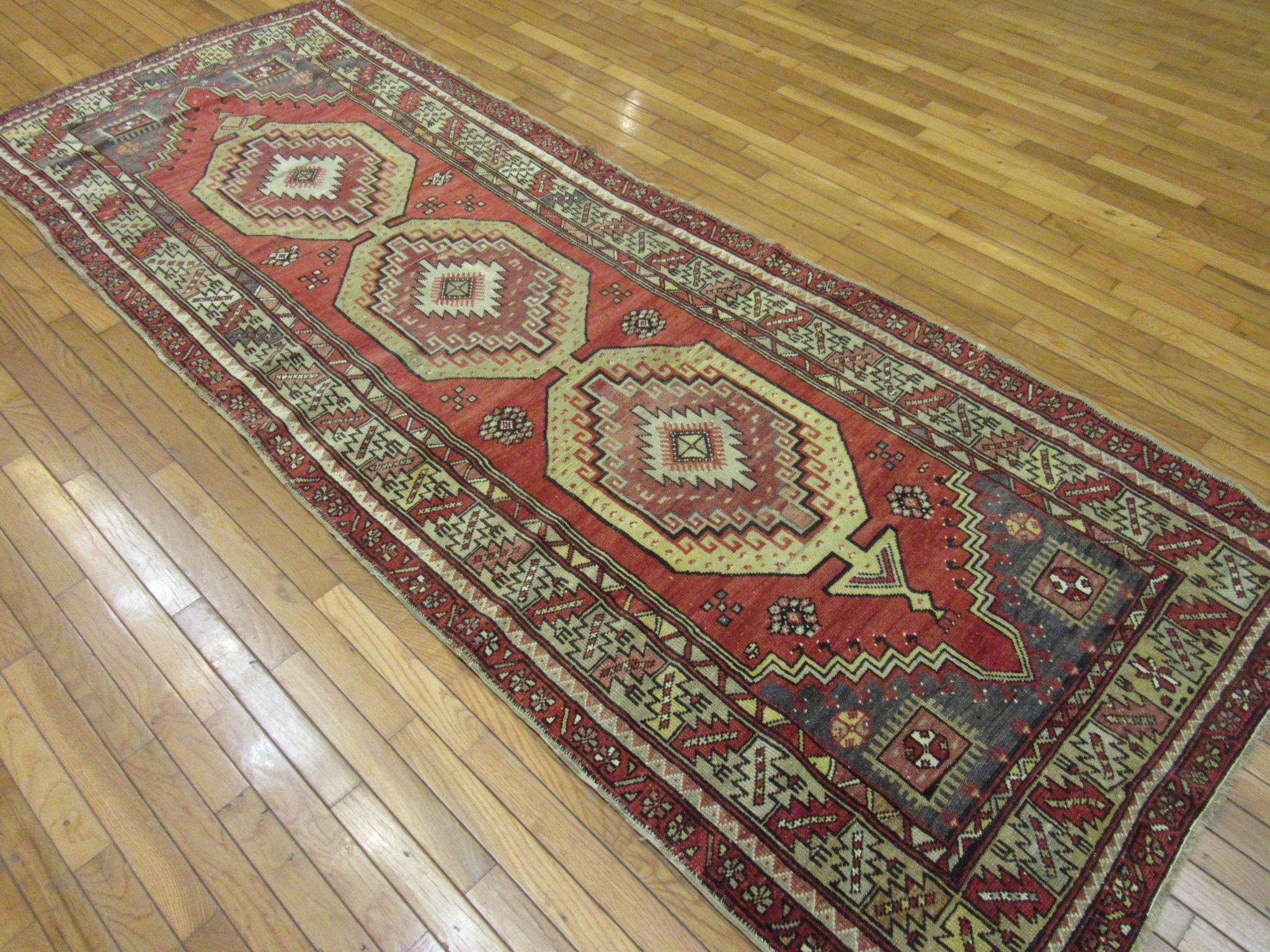 Vintage Hand Knotted Wool Turkish Anatolian Runner Rug For Sale 3
