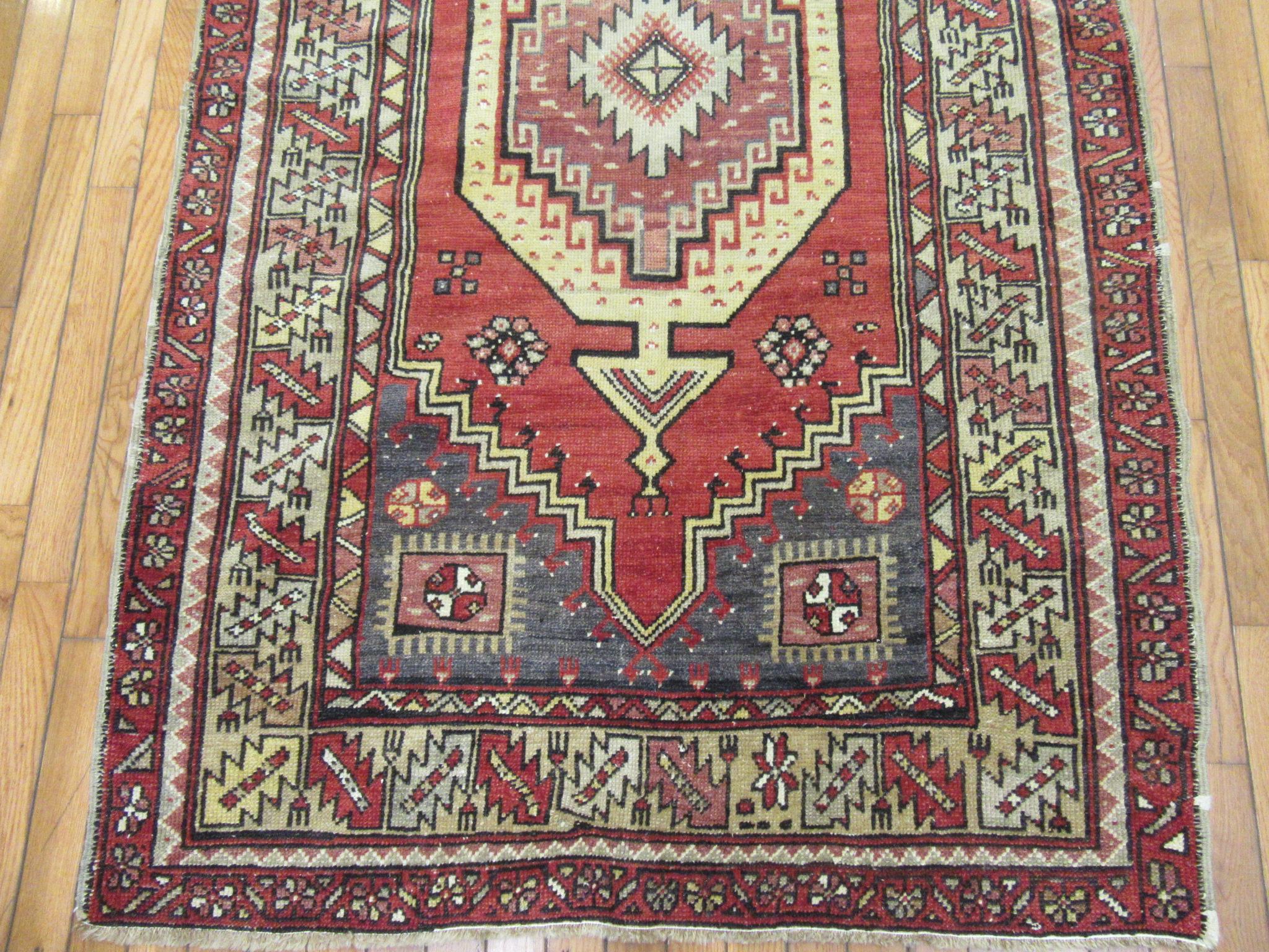 Oushak Vintage Hand Knotted Wool Turkish Anatolian Runner Rug For Sale