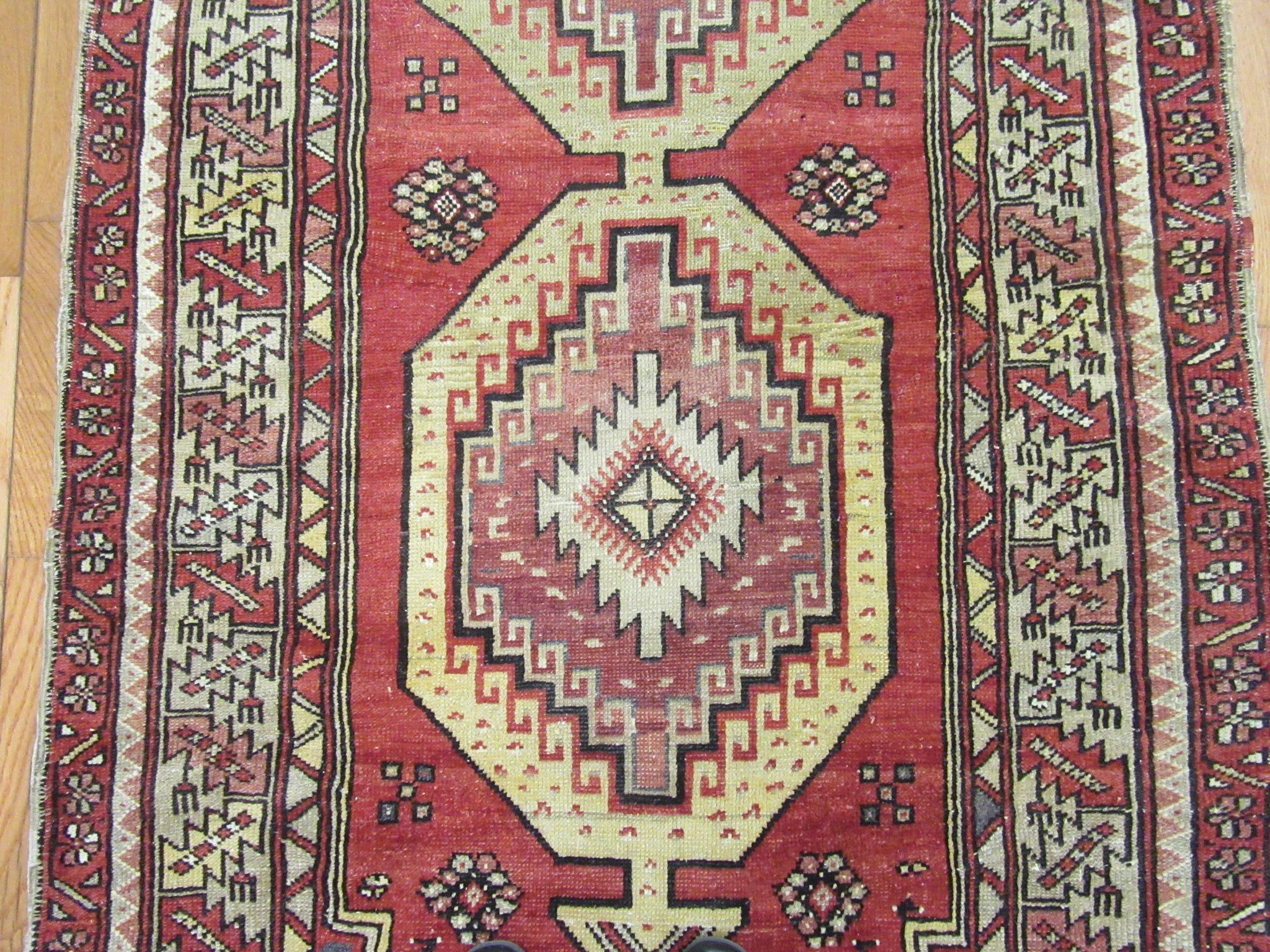 Hand-Knotted Vintage Hand Knotted Wool Turkish Anatolian Runner Rug For Sale