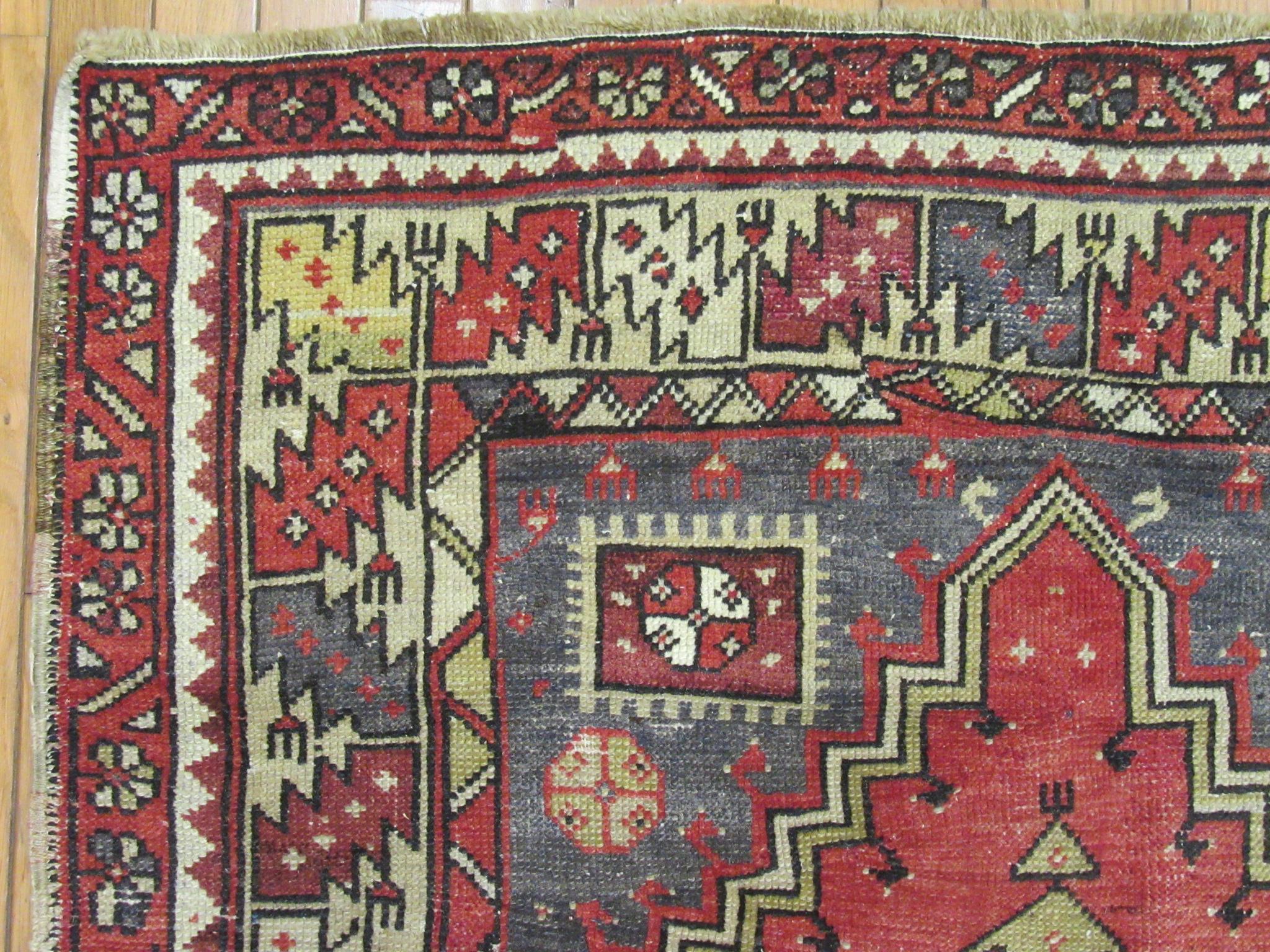 Vintage Hand Knotted Wool Turkish Anatolian Runner Rug For Sale 1