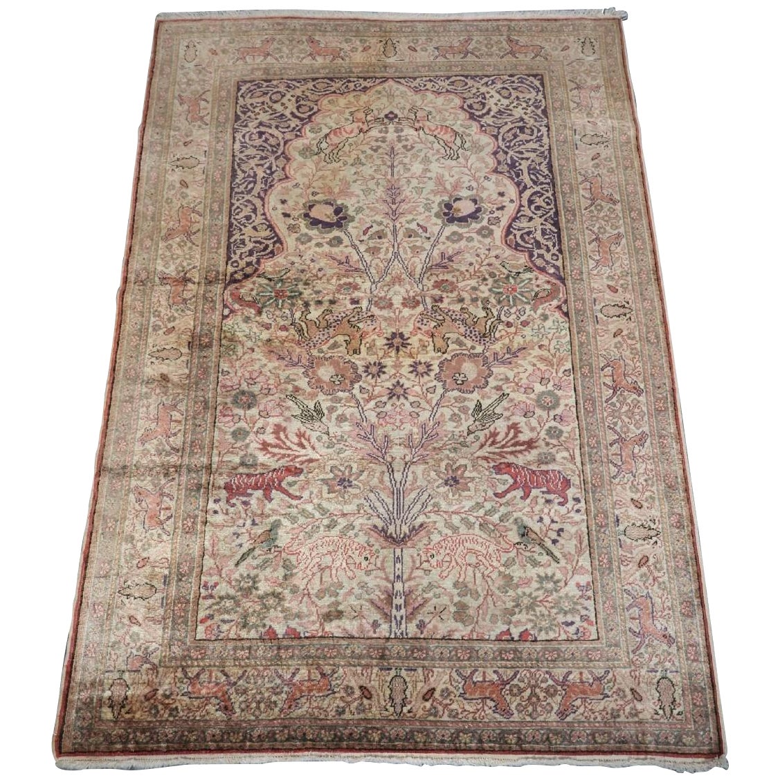 Altes türkischer Kayseri-Teppich „Art Seide“ aus Kunstseiden, Gartengebet-Design, um 1950