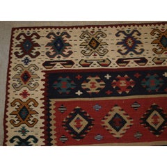 Ancien tapis turc Sarkoy Kilim, bordure en ivoire, Circa Design, circa 1920