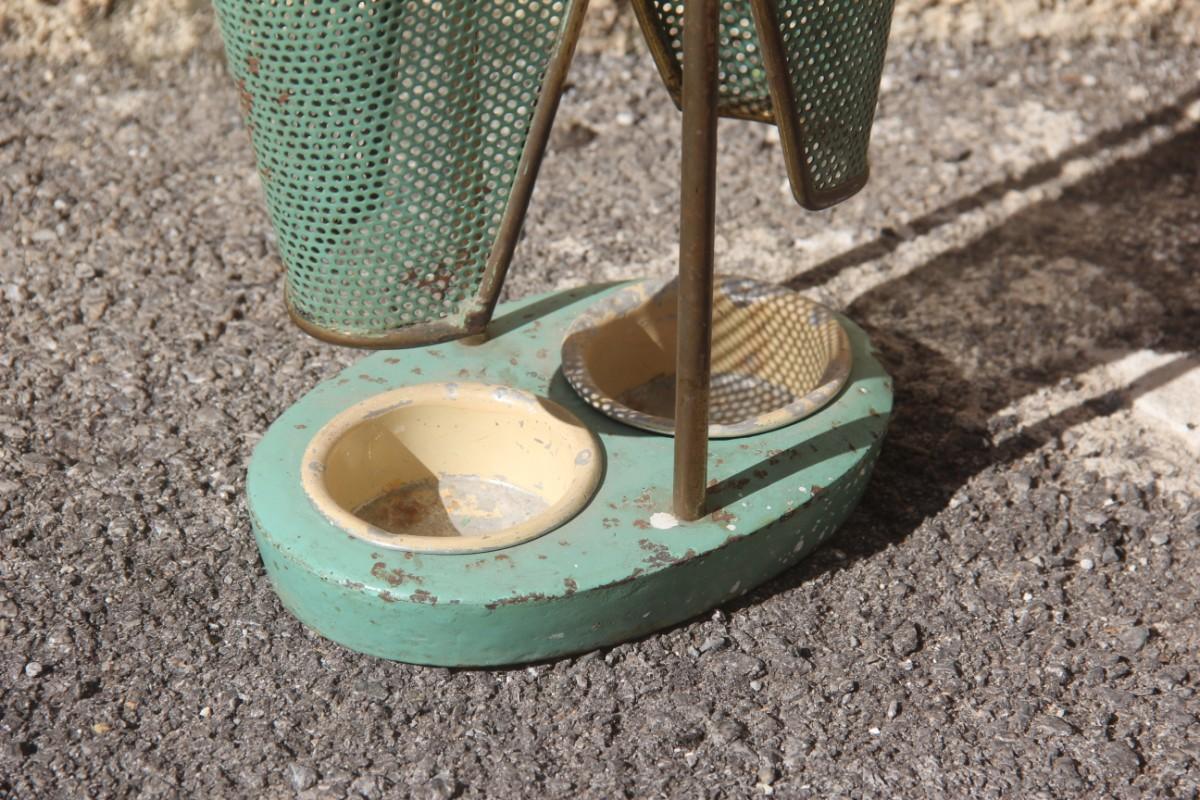 Old Umbrella Stand Mid-Century Italian Design Perforated Metal Brass Gold Green In Good Condition In Palermo, Sicily