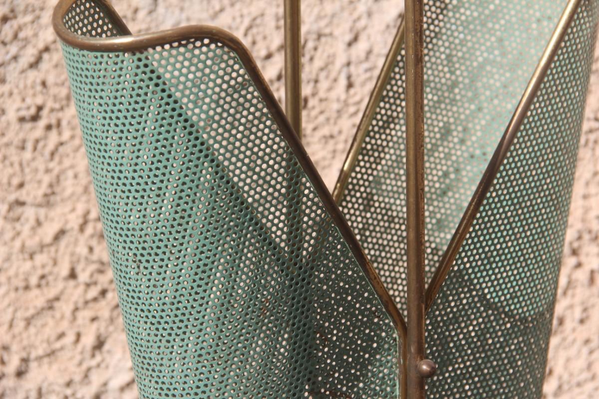 Mid-20th Century Old Umbrella Stand Mid-Century Italian Design Perforated Metal Brass Gold Green