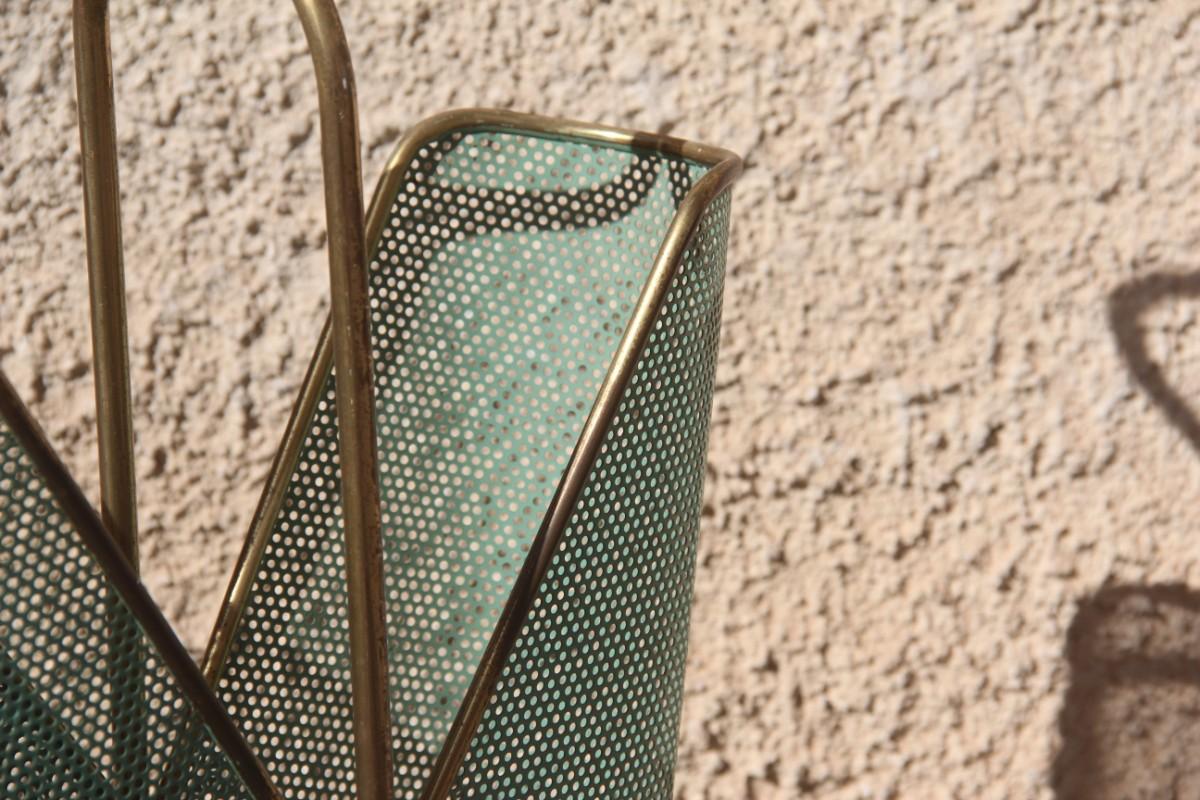 Old Umbrella Stand Mid-Century Italian Design Perforated Metal Brass Gold Green 2
