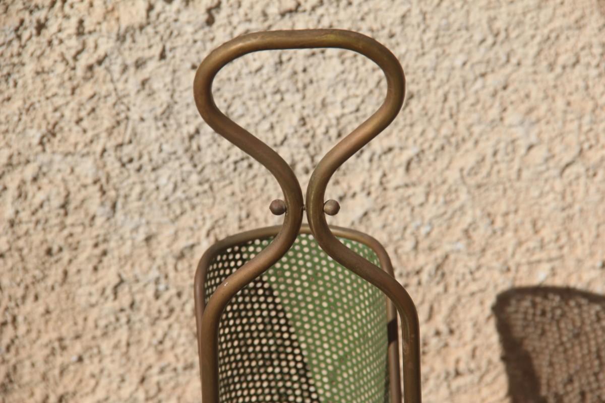 Old Umbrella Stand Midcentury Italian Design Perforated Metal Brass Gold Green For Sale 2