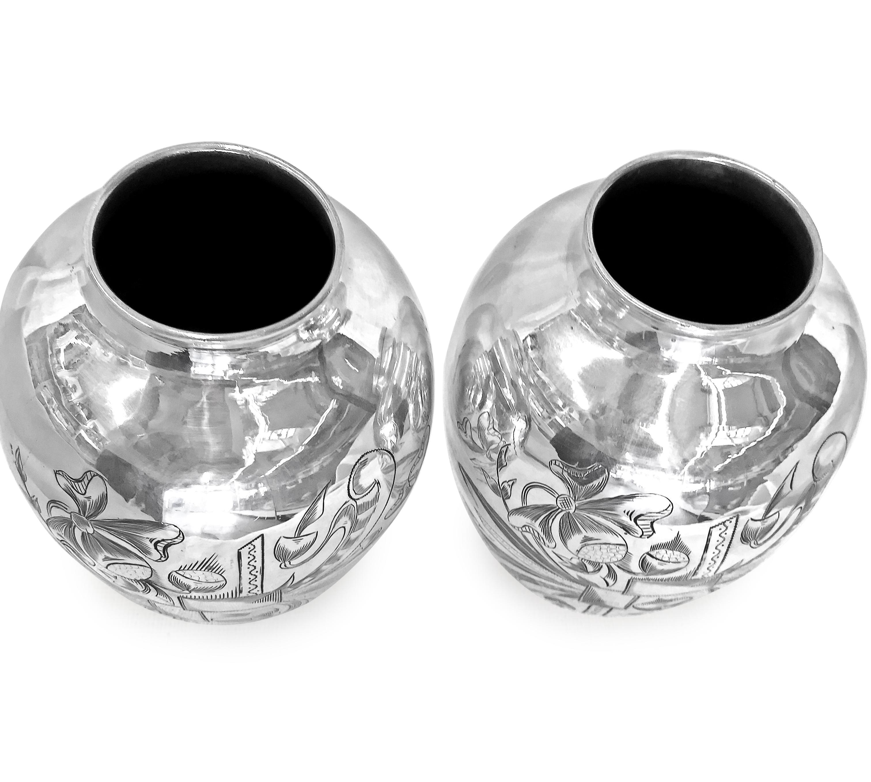 One pair rare Tabriz-Iran vases with gorgeous hand engraving.The unique kind of hand carved has made these pair very unique .The design is on both side the vase and looks like a big bow with heart and flower in there too.The rest of it its just
