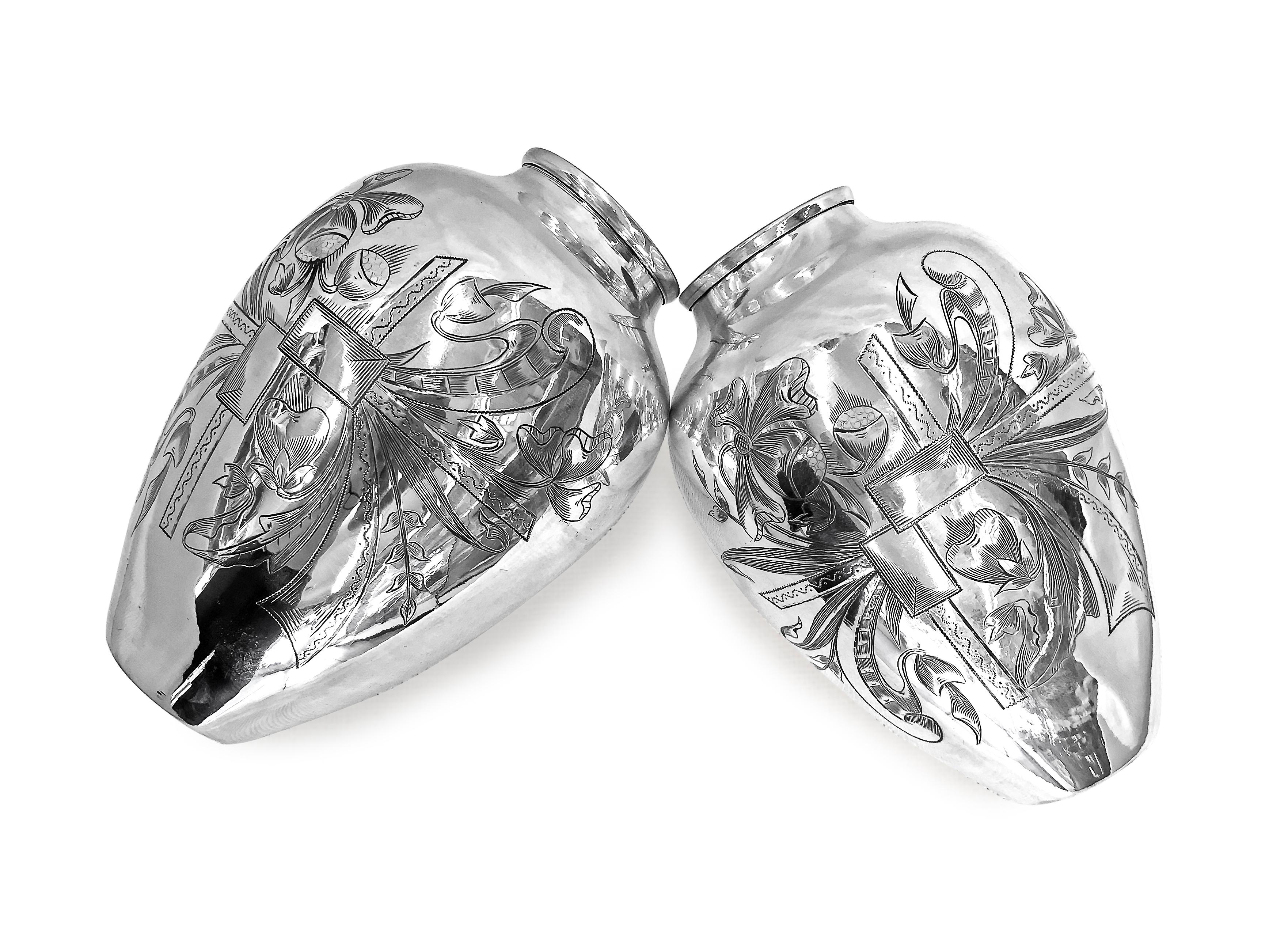 Artisan Old Unique Vase Hand Engraved Delicately, One Pair For Sale