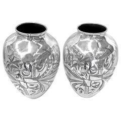 Old Unique Vase Hand Engraved Delicately, One Pair