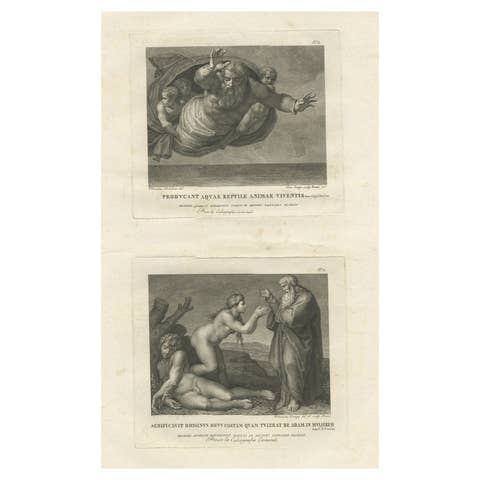 Old Vatican Frescoes; Separation of Land from Sea & The Creation of Eve, ca.1780