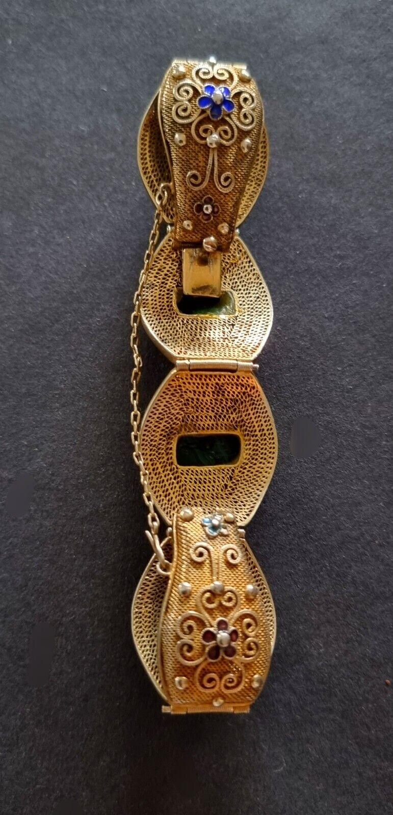 Antico bracciale in vermeil, malachite, antico bracciale cinese in filigrana d'argento smaltata 1