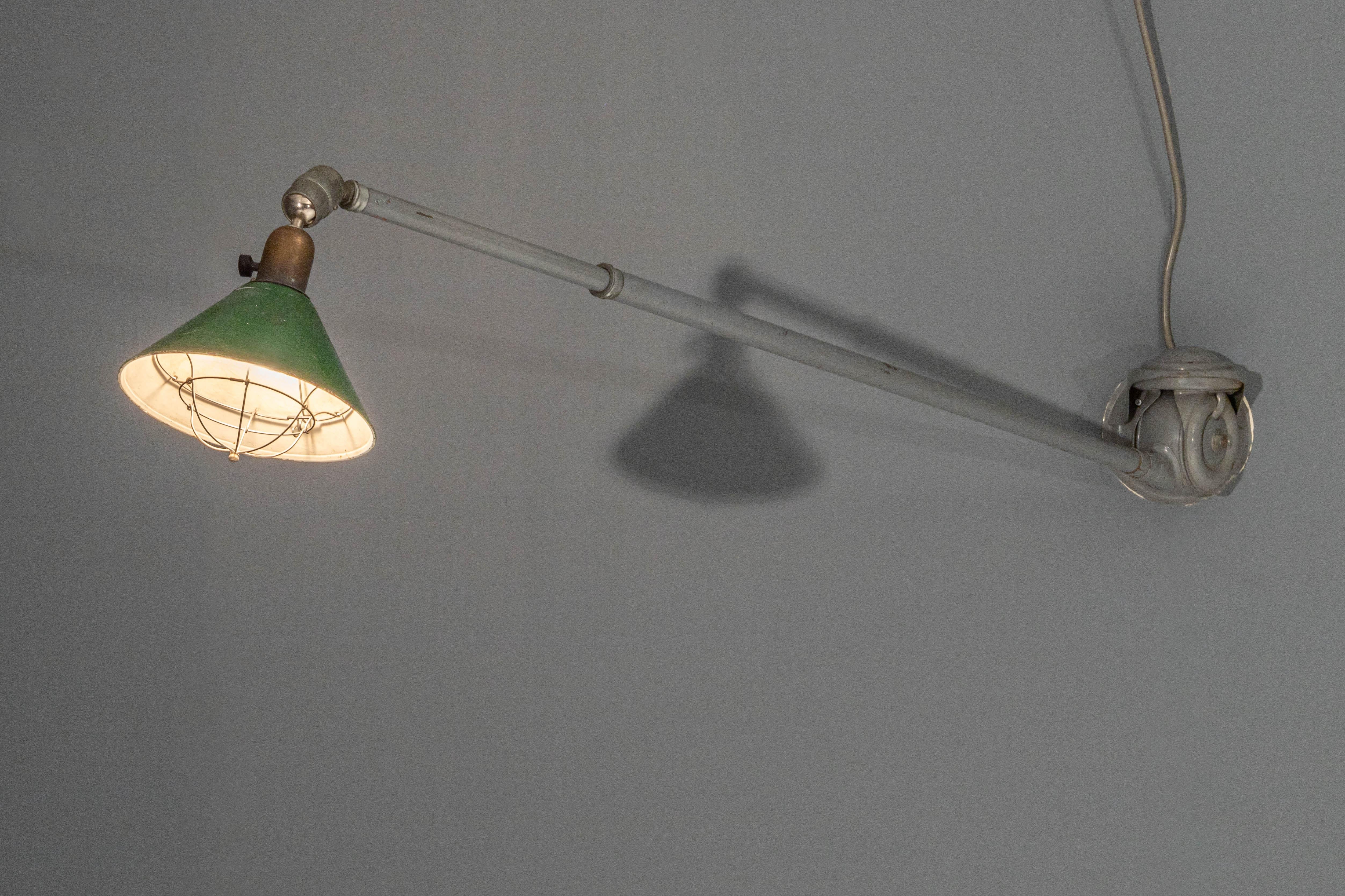 Swedish Old Version Johan Petterson Triplex Lamp with Green Shade, Sweden, 1930's For Sale