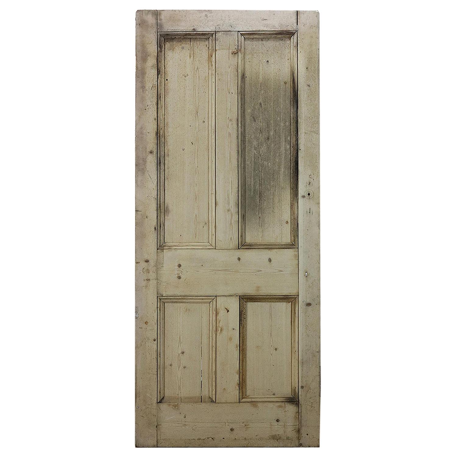 Old Victorian Four Beaded Panel Pine Door, 20th Century For Sale