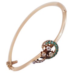 Antique Old Victorian Old Cut Diamonds Emeralds Bracelet 18K Gold 16cm