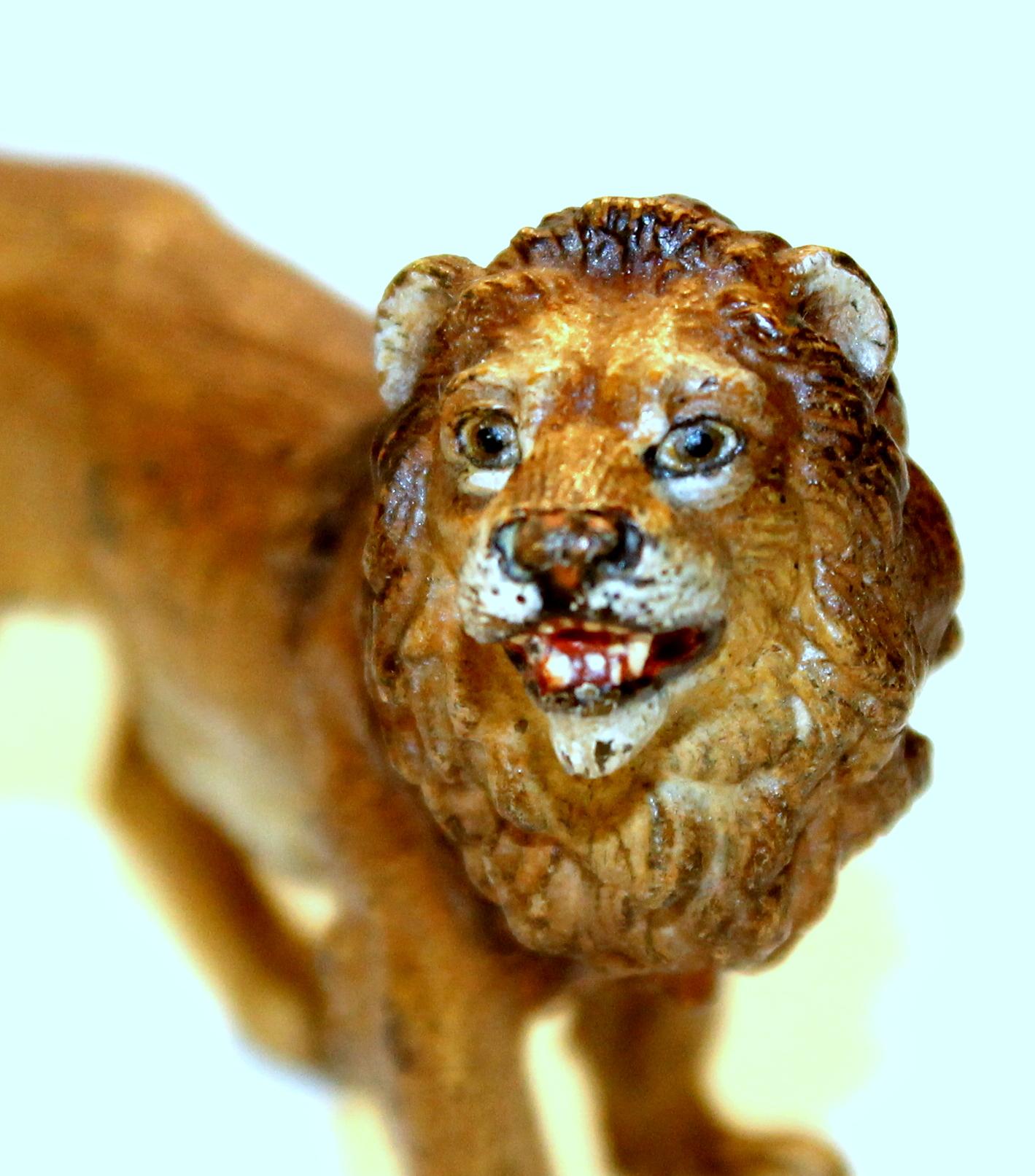 Austrian Old Vienna Bronze Cold-painted Figure of a small Lion, Franz Bergmann For Sale