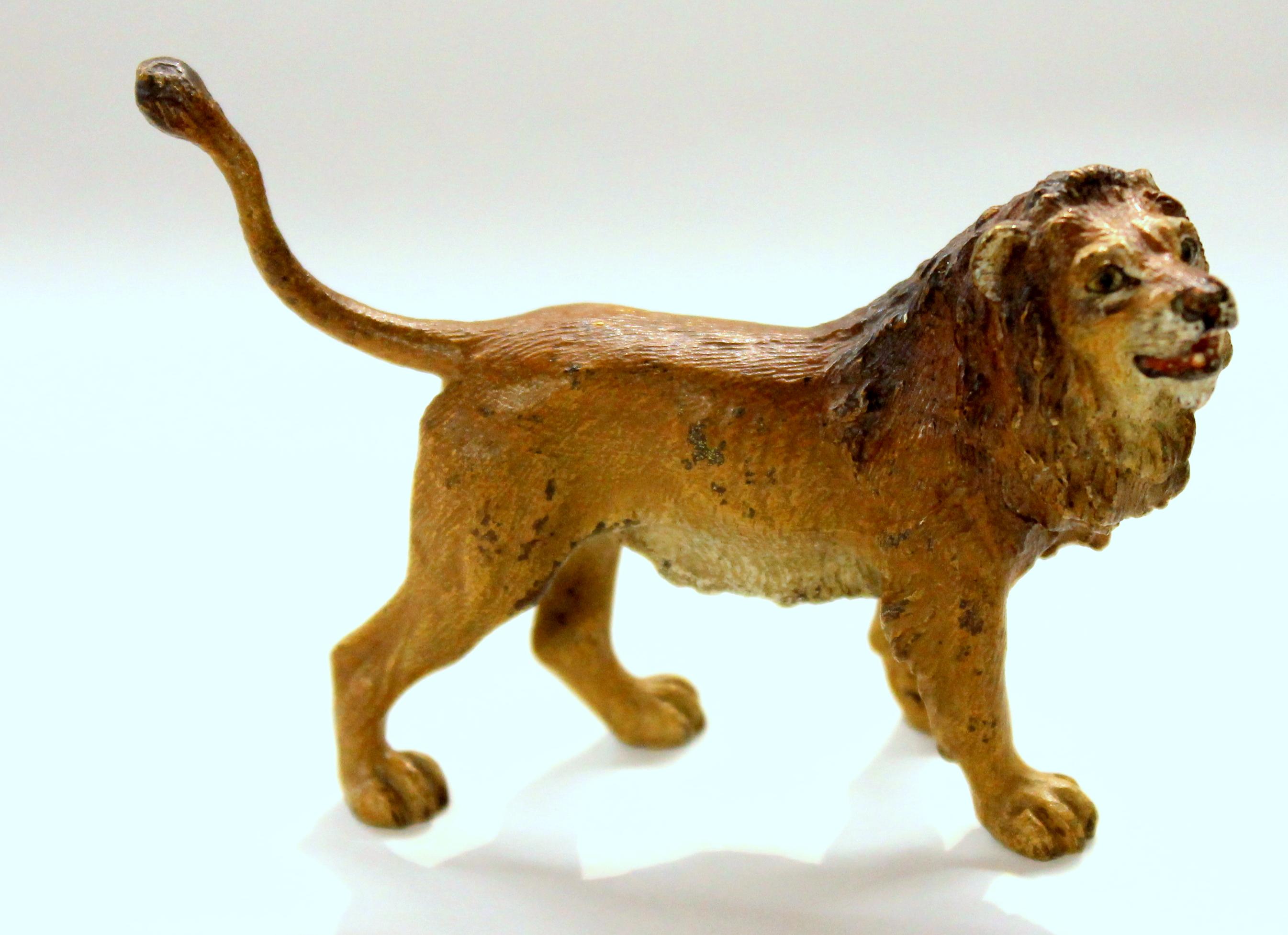 Cold-Painted Old Vienna Bronze Cold-painted Figure of a small Lion, Franz Bergmann For Sale