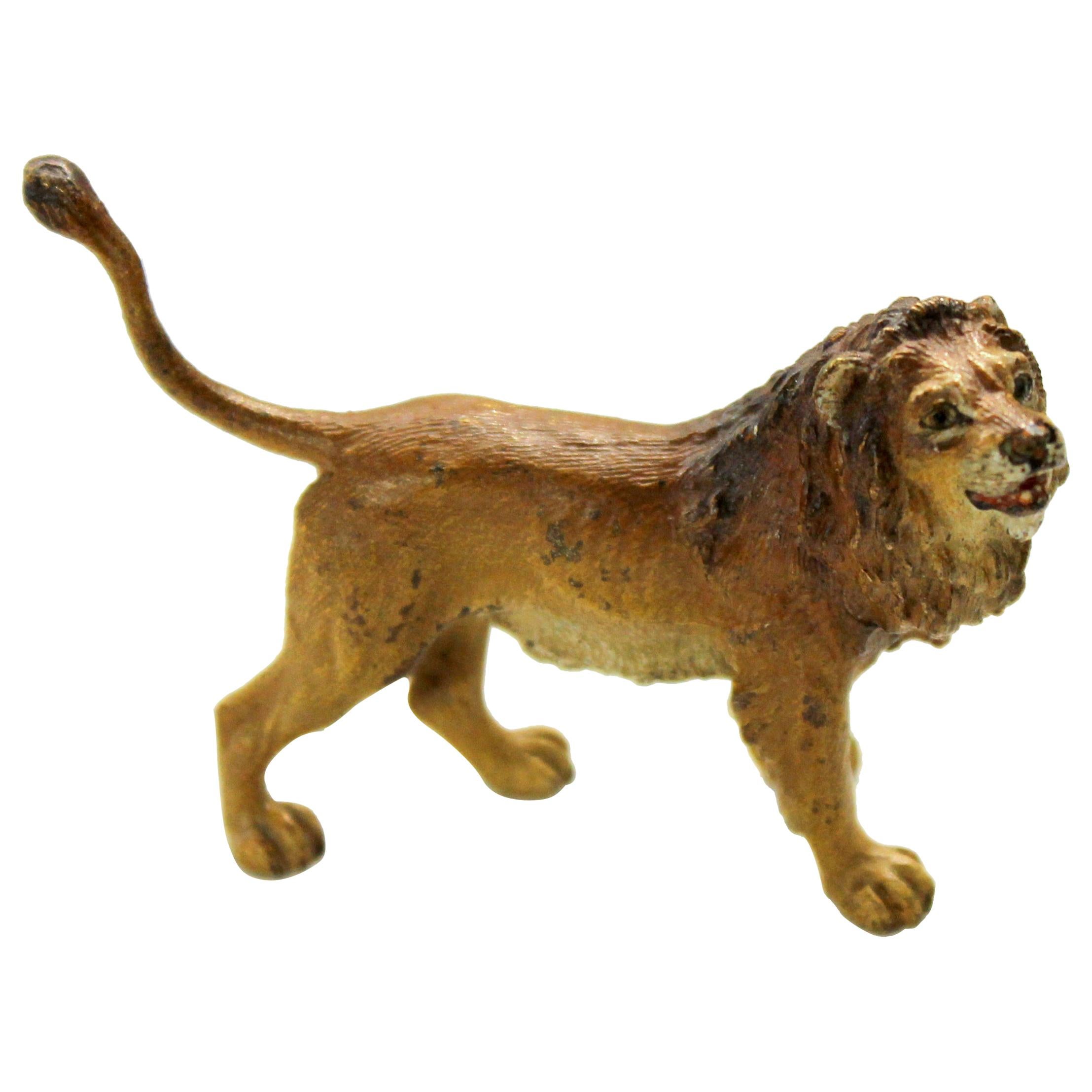 Old Vienna Bronze Cold-painted Figure of a small Lion, Franz Bergmann