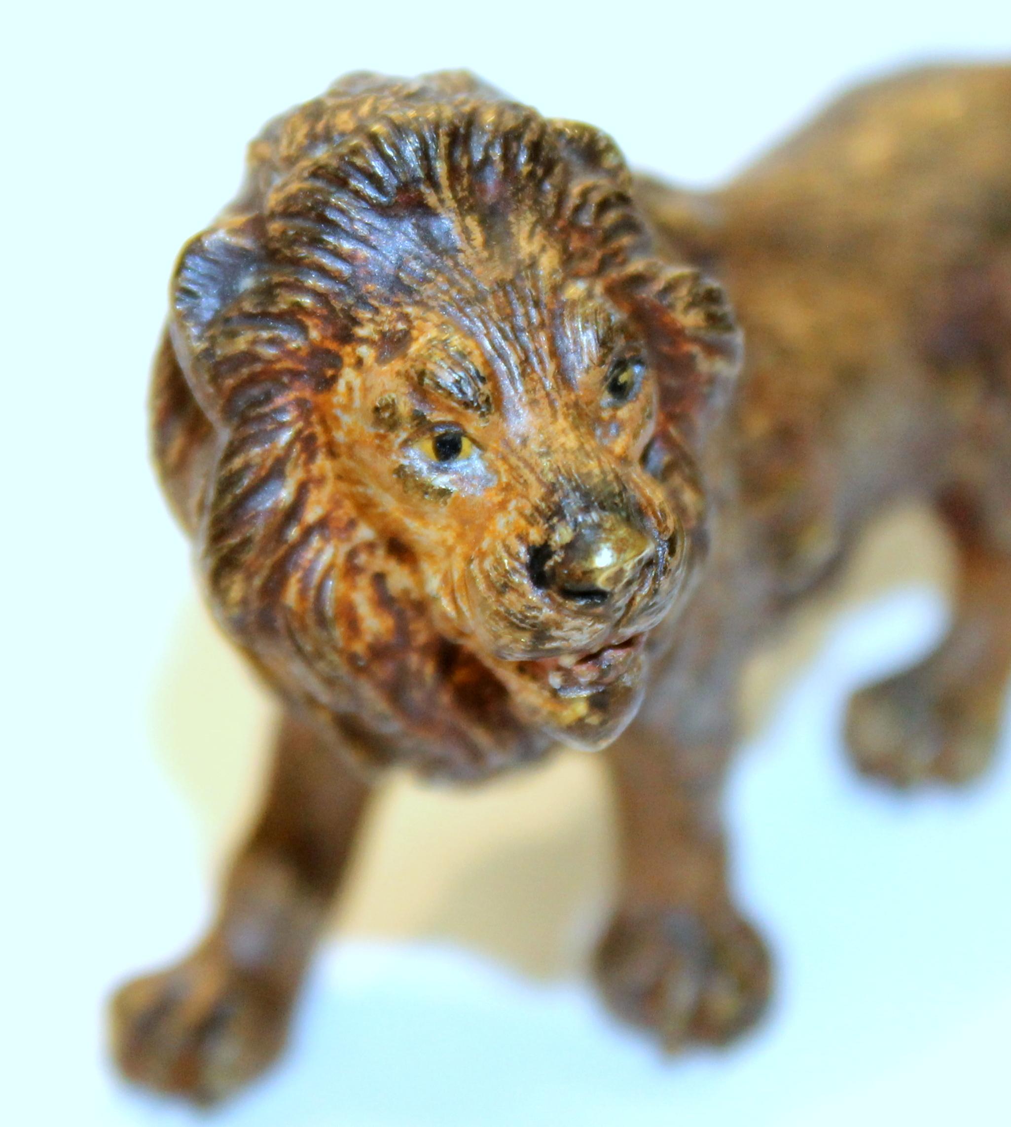 Old Vienna Cold Painted Bronze Figure of a Small Lion, Signed Franz Bergmann For Sale 5