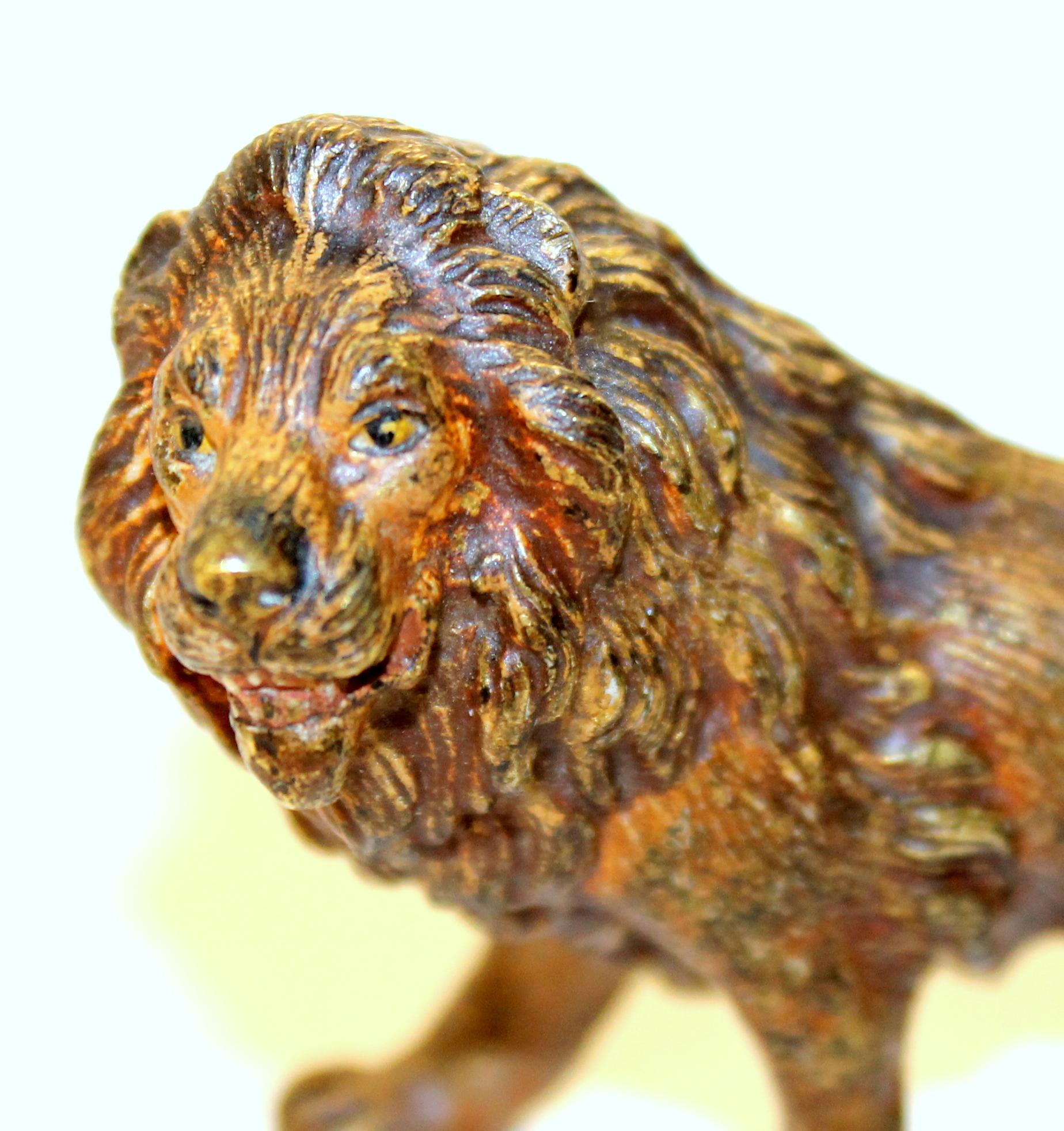 Old Vienna Cold Painted Bronze Figure of a Small Lion, Signed Franz Bergmann In Good Condition For Sale In Charleston, SC
