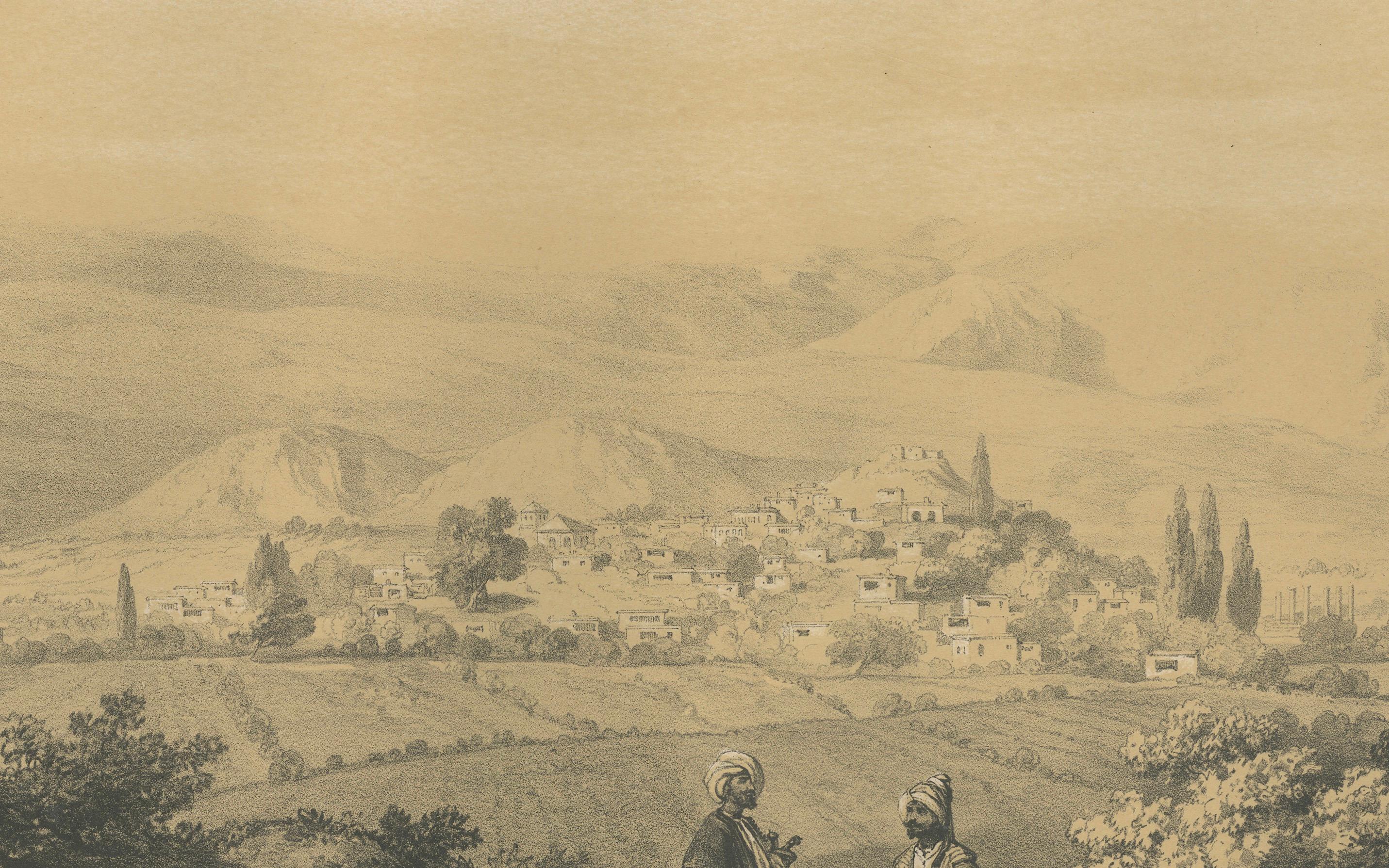 Français Vue ancienne du Geyre (ancienne Aphrodisias) - Lithographie de Louis de Laborde, vers 1840 en vente